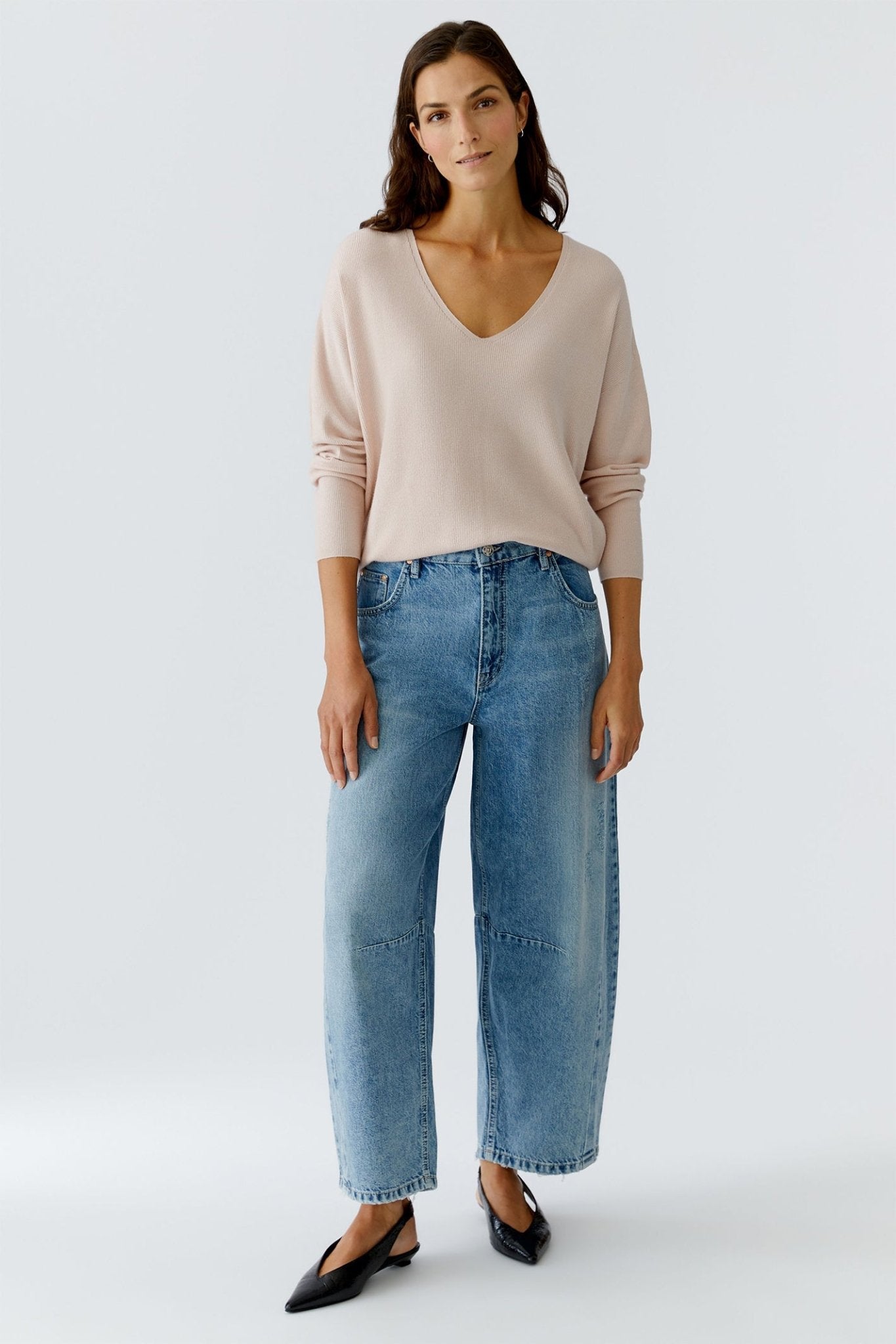 Oui 93708 Sepia Rose Pink V - Neck Jumper - Dotique - Oui