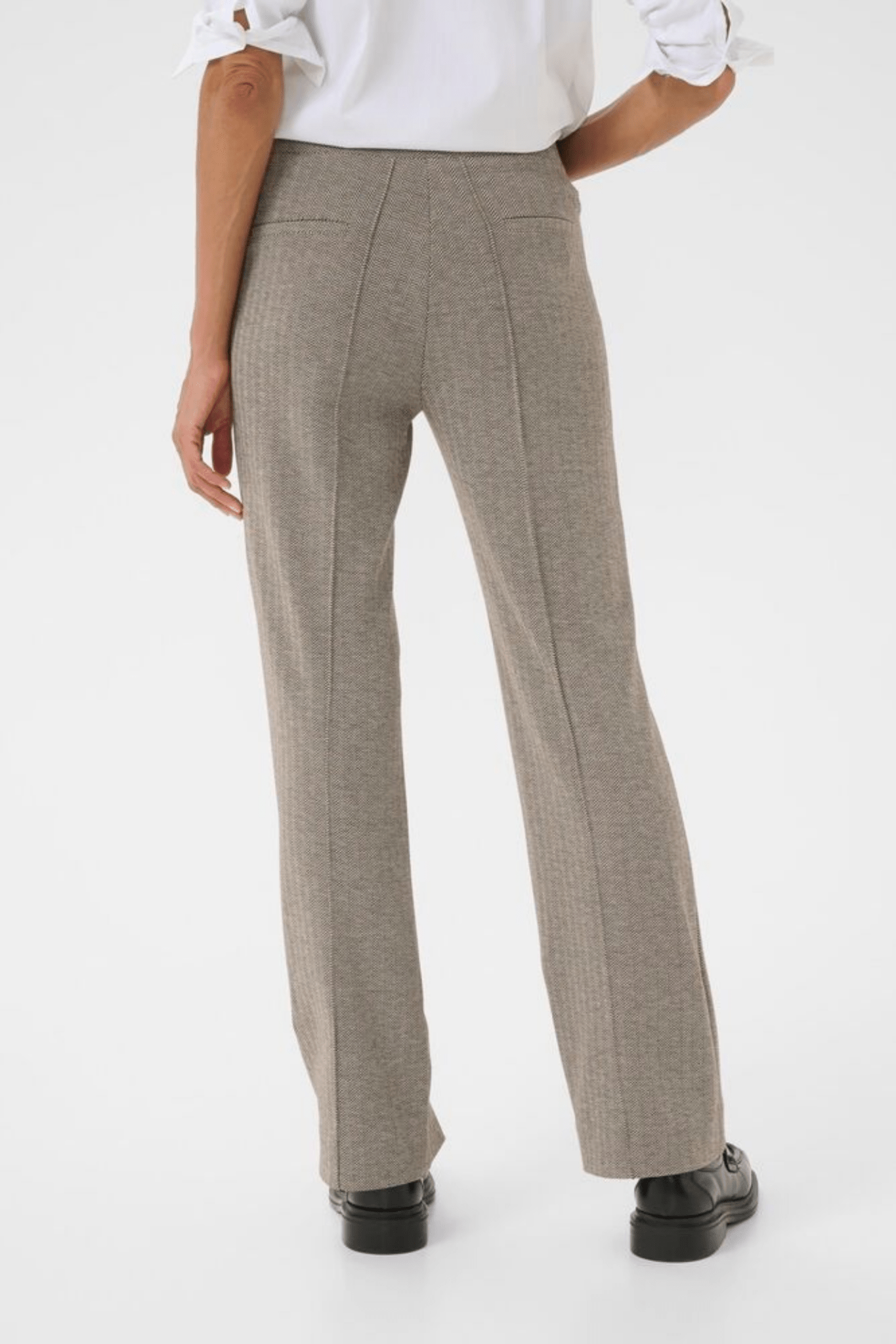 Part Two PontasPW PA Trousers in ganache herringbone at Dotique – mid-rise straight leg brown herringbone trousers with pockets.