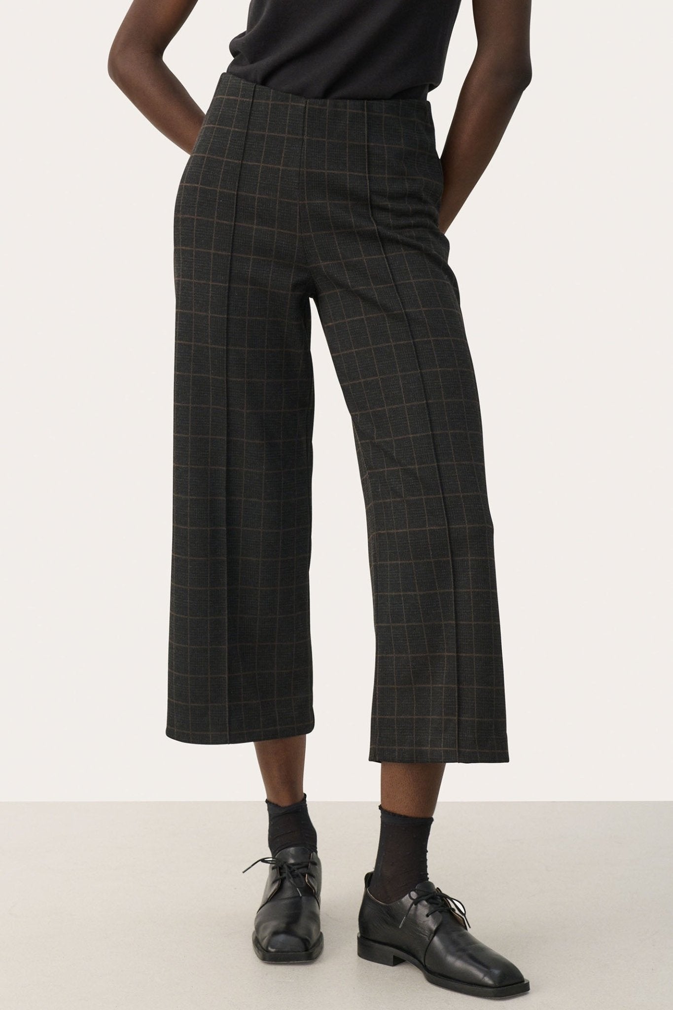 Part Two 30305656 IlisanPW Grey Check Cropped Wide Leg Trousers - Dotique - Part Two