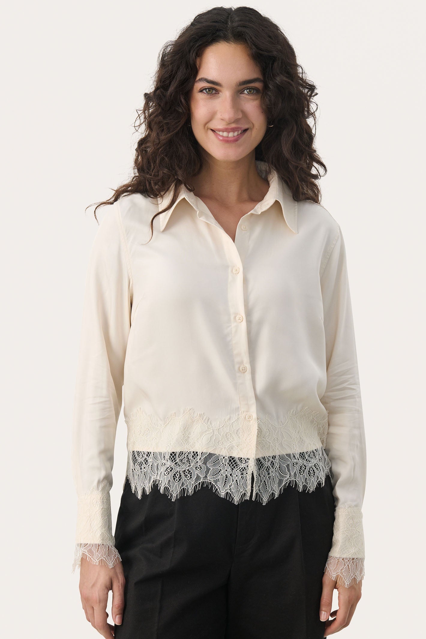 Part Two 30308879 LeninaPW Lace Hem Shirt Birch Cream Dotique