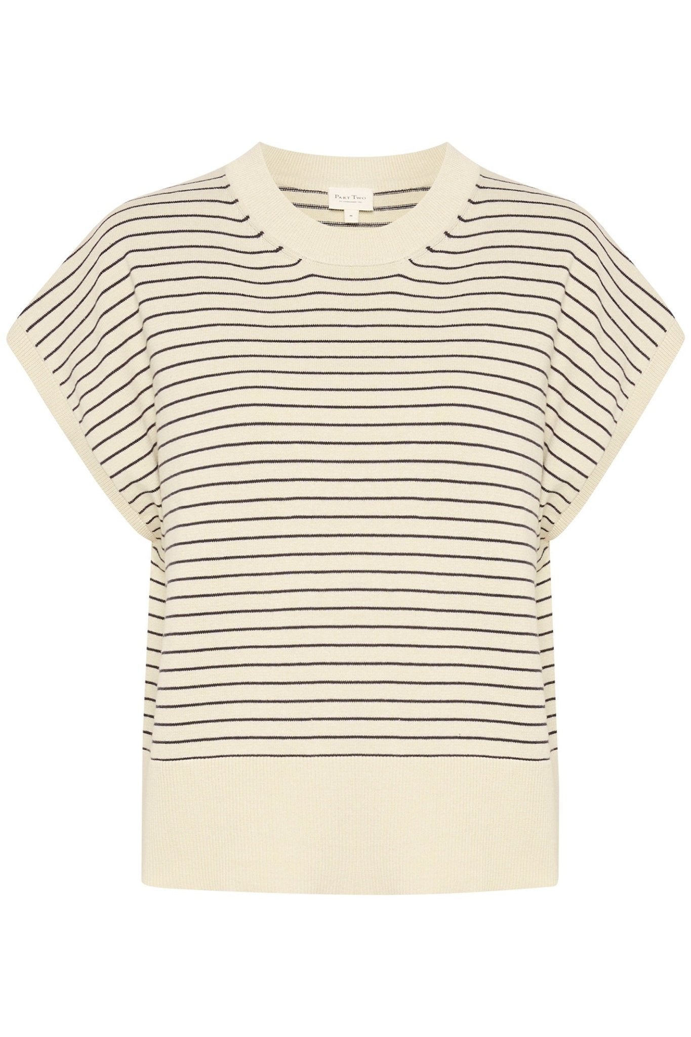 Part Two 30309534 NatayaPW Cap Sleeve Fine Knit T-Shirt Whitecap Gray Strip - Dotique