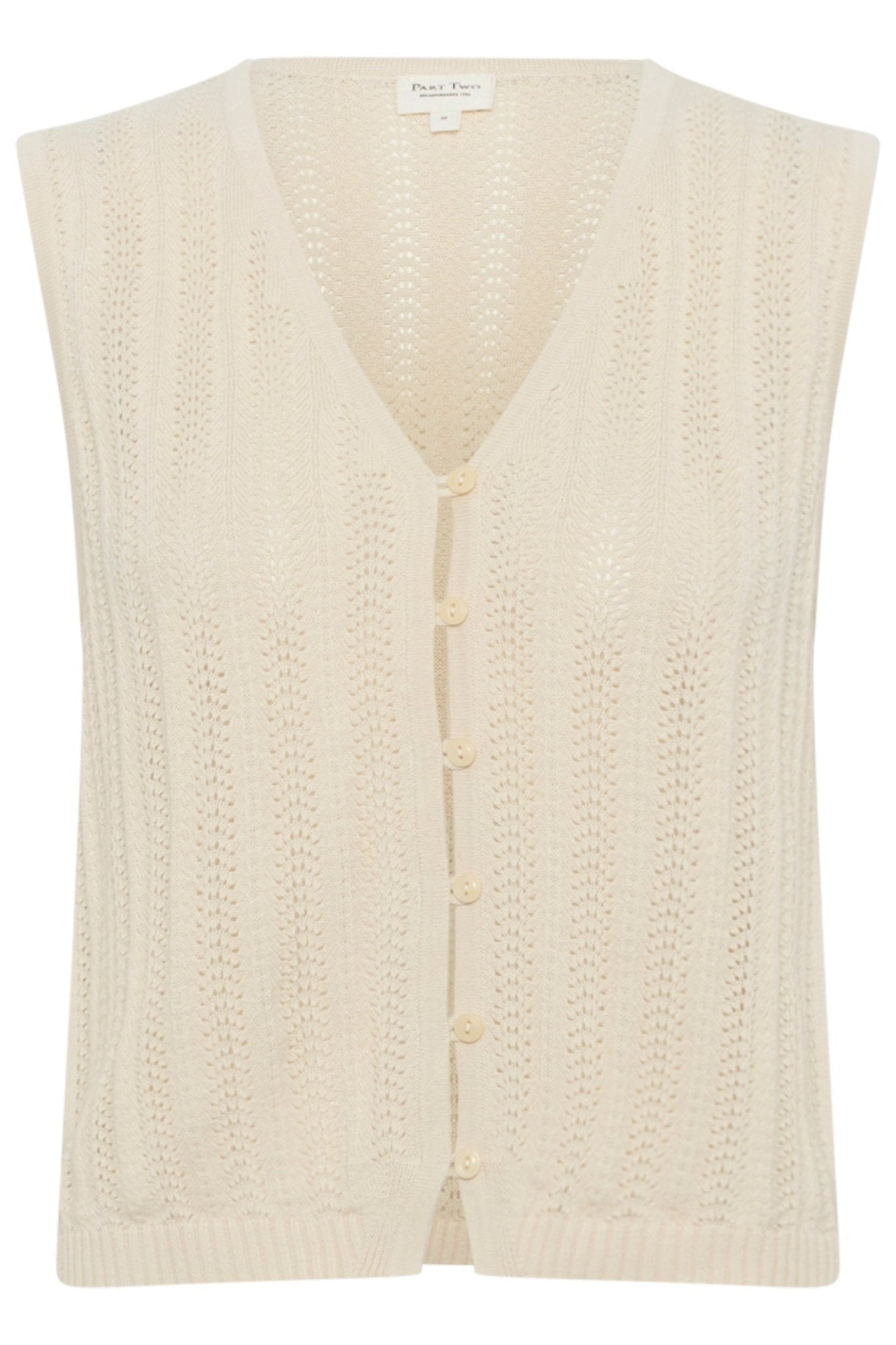 Part Two 30309680 RosellaPW Cotton Knitted Sleeveless Cardigan - Beige - Dotique