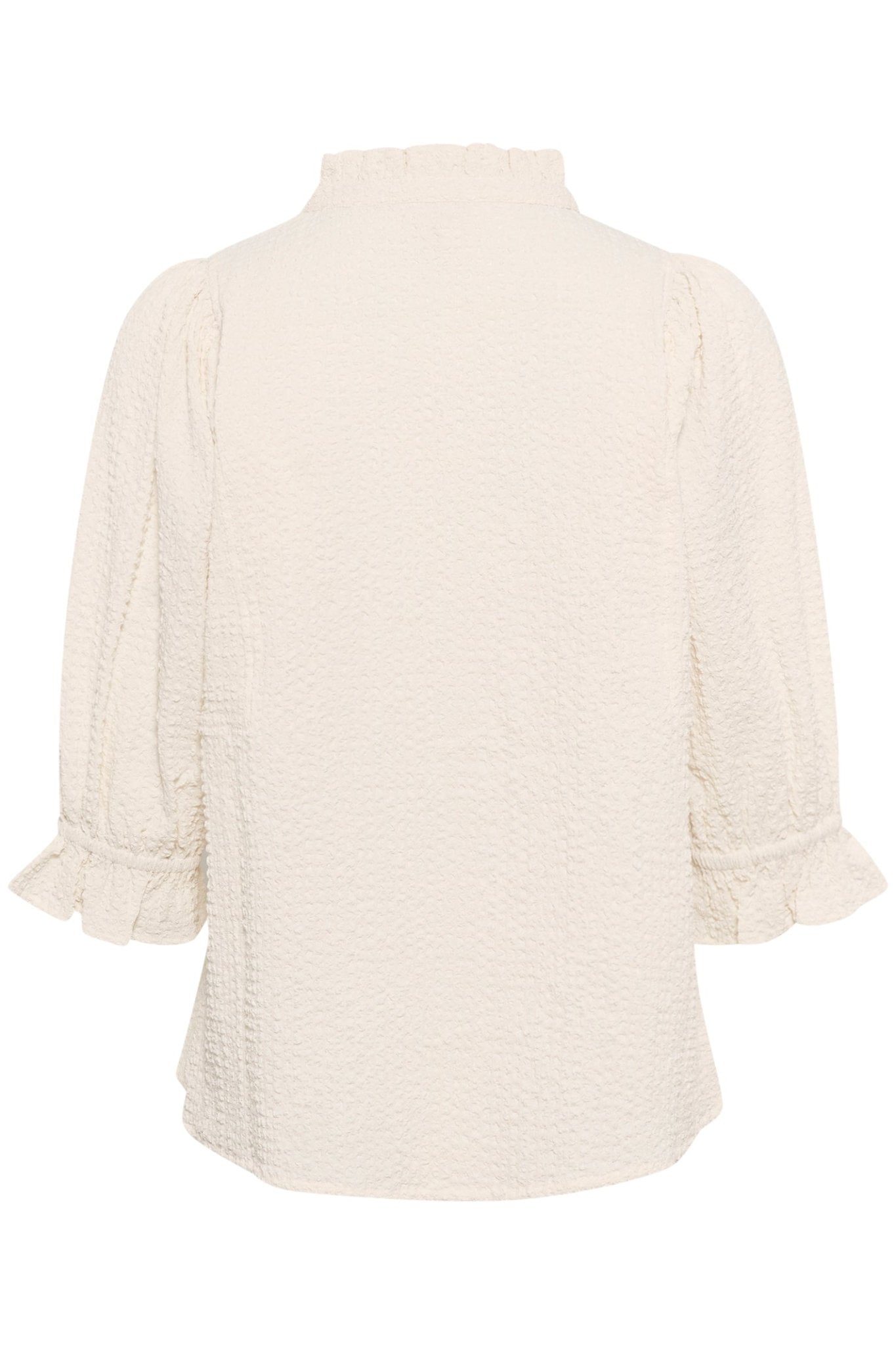 Part Two ToniPW white textured blouse with 3/4 sleeves and notch neckline, available at Dotique