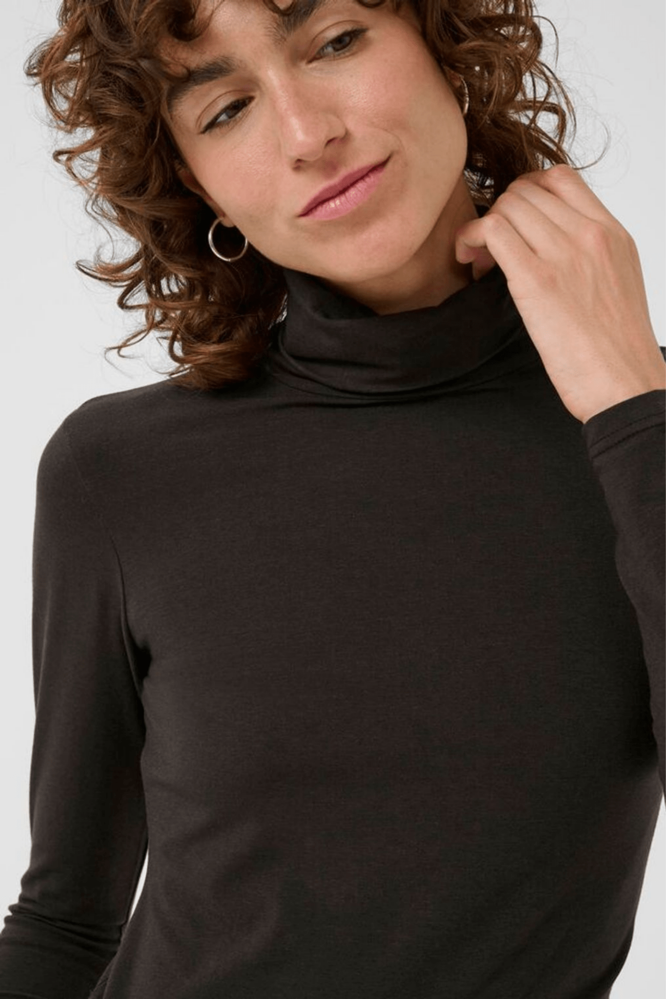 Part Two EfinasPW ganache brown turtleneck top with long sleeves, available at Dotique