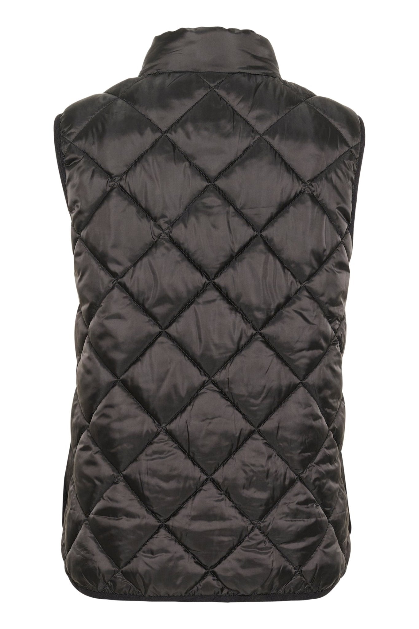 Part Two SidsePW black quilted waistcoat with diamond stitching and popper fastening – Dotique