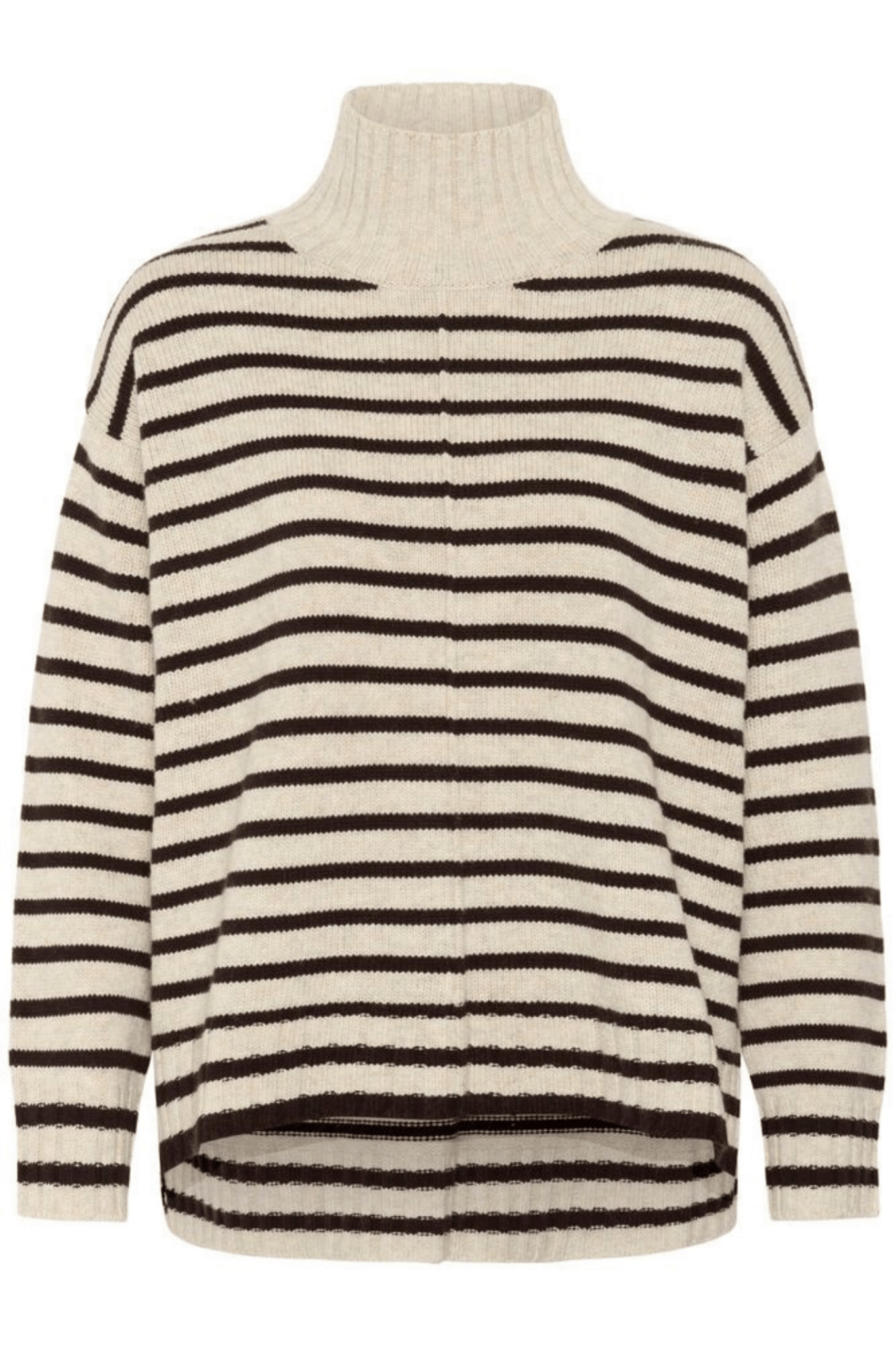 Part Two LilyePW striped funnel neck jumper in French oak melange and ganache, available at Dotique