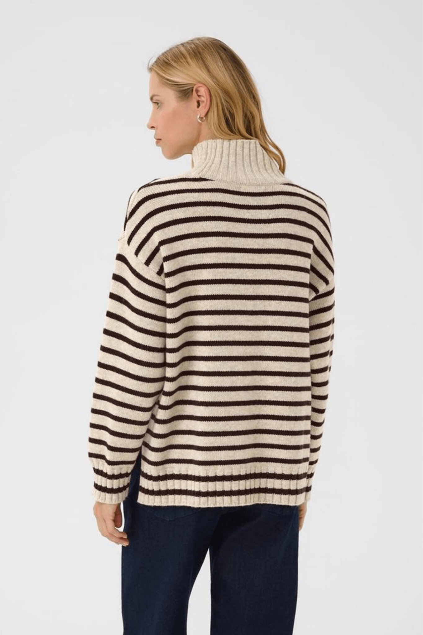 Part Two LilyePW striped funnel neck jumper in French oak melange and ganache, available at Dotique