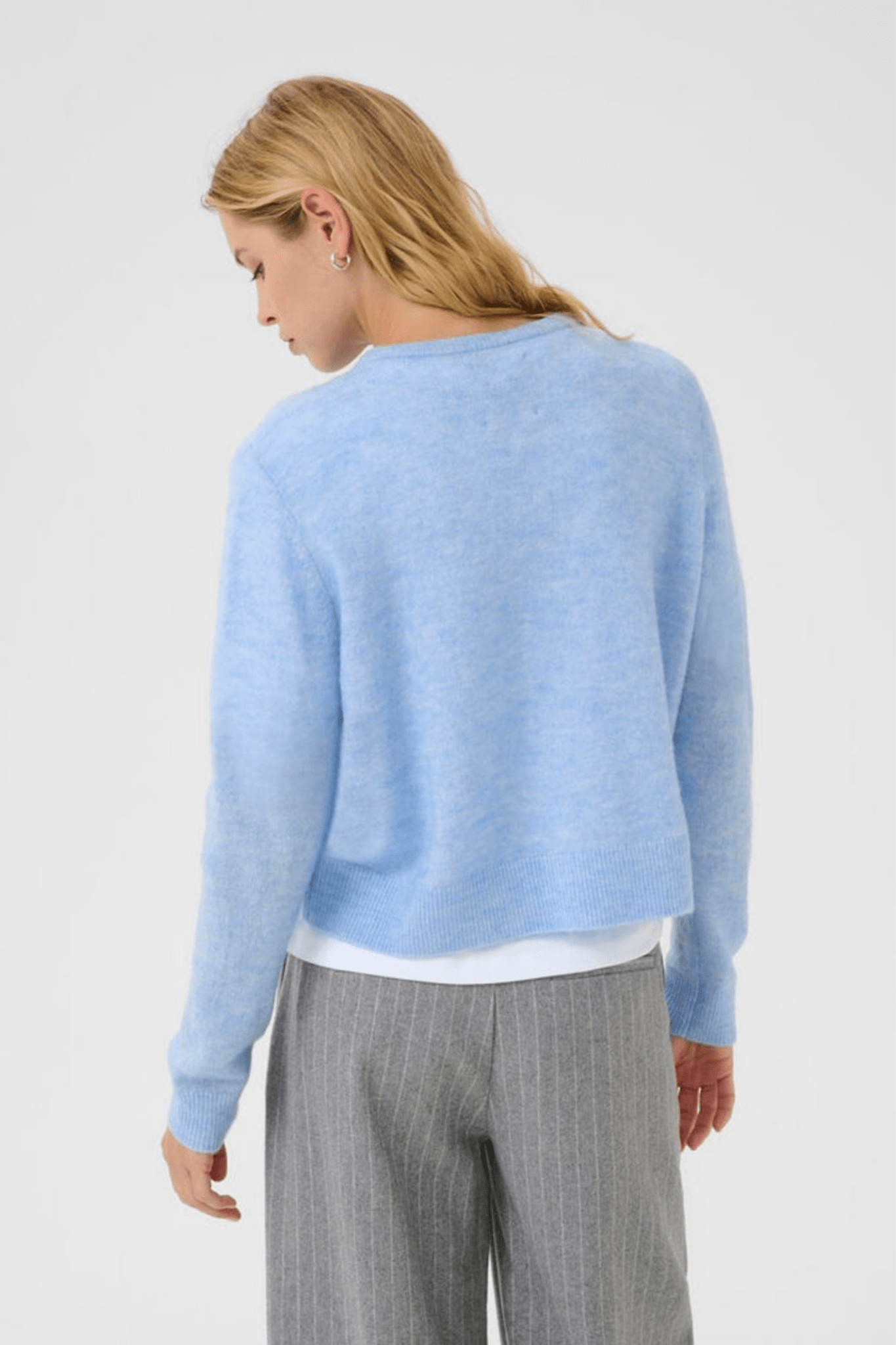 Part Two LinikaPW cardigan in vista blue with button front, available at Dotique