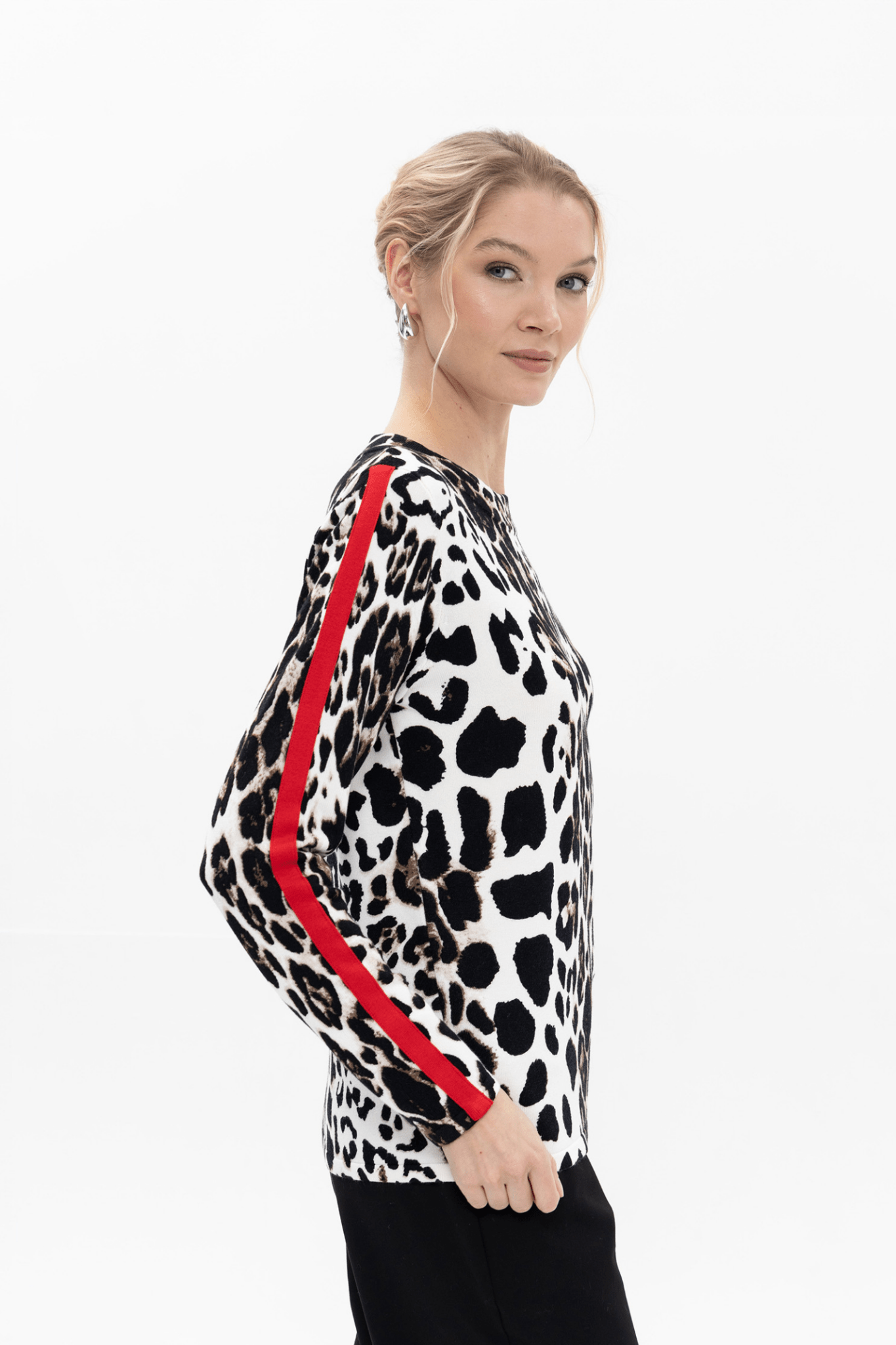 Passioni 18222 Leopard Print Jumper with Red Detail Pullover
