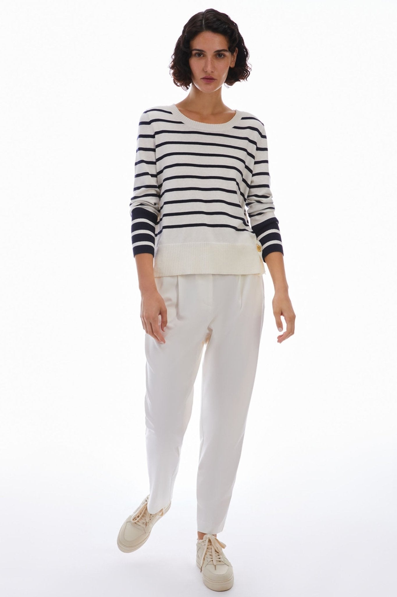 Pennyblack 2411361033200 Ilare Navy White Striped Cotton Cashmere Jumper - Dotique