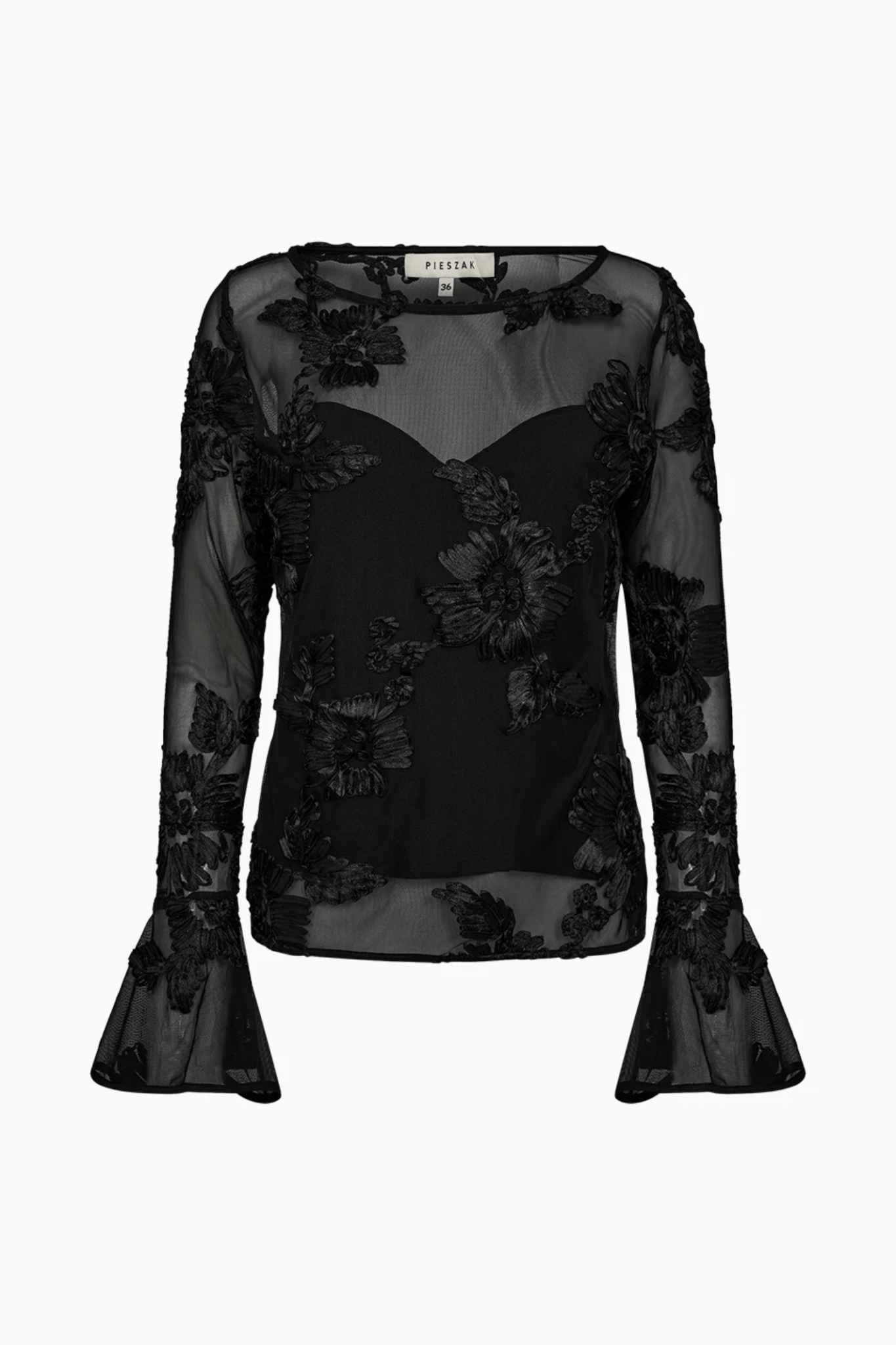 Pieszak J235163 PD - Melia Flounce Sleeve Mesh Blouse Black - Dotique - Pieszak