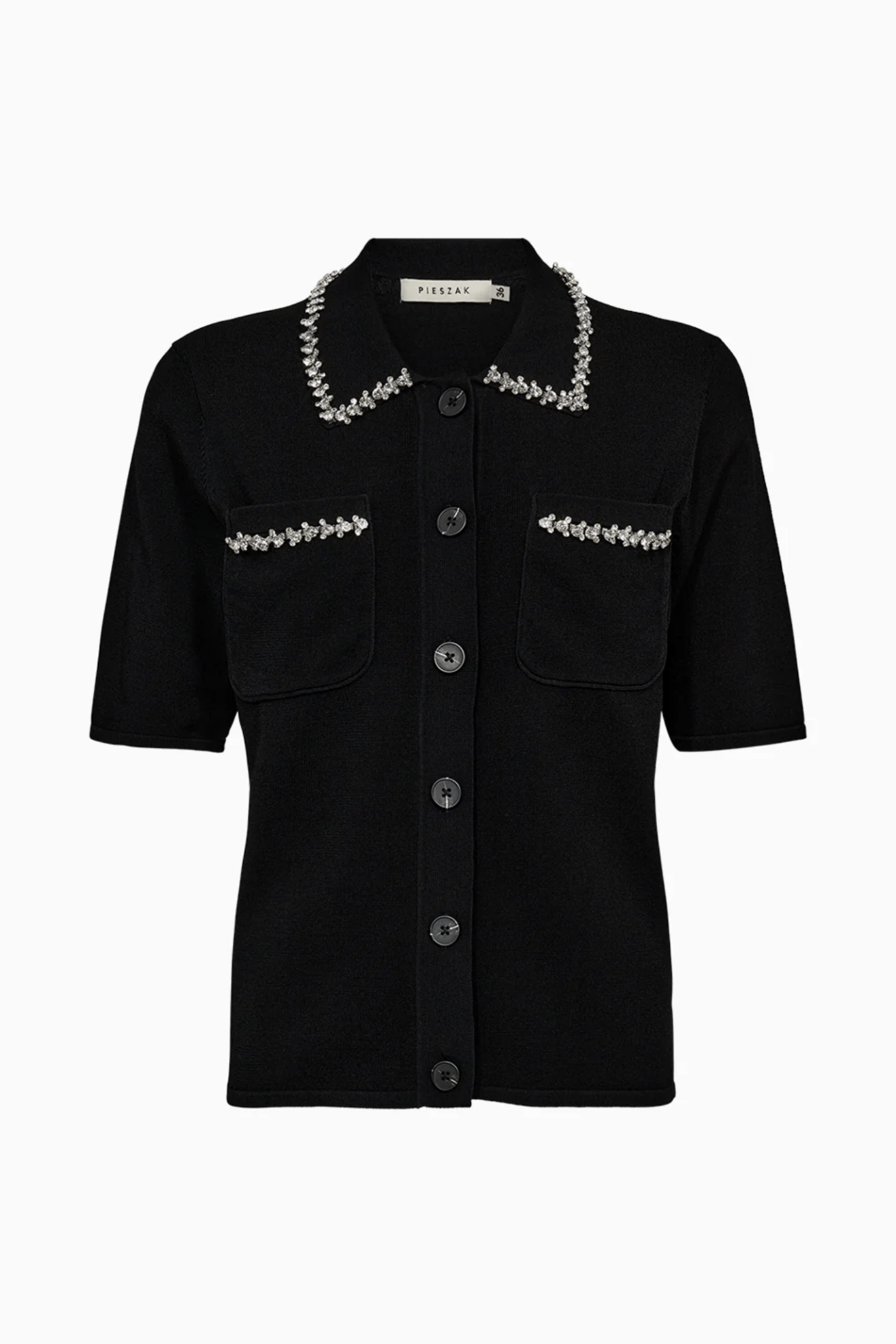 Pieszak J235172 PD - Vigga Rhinestone Polo Knit Black - Dotique - Pieszak