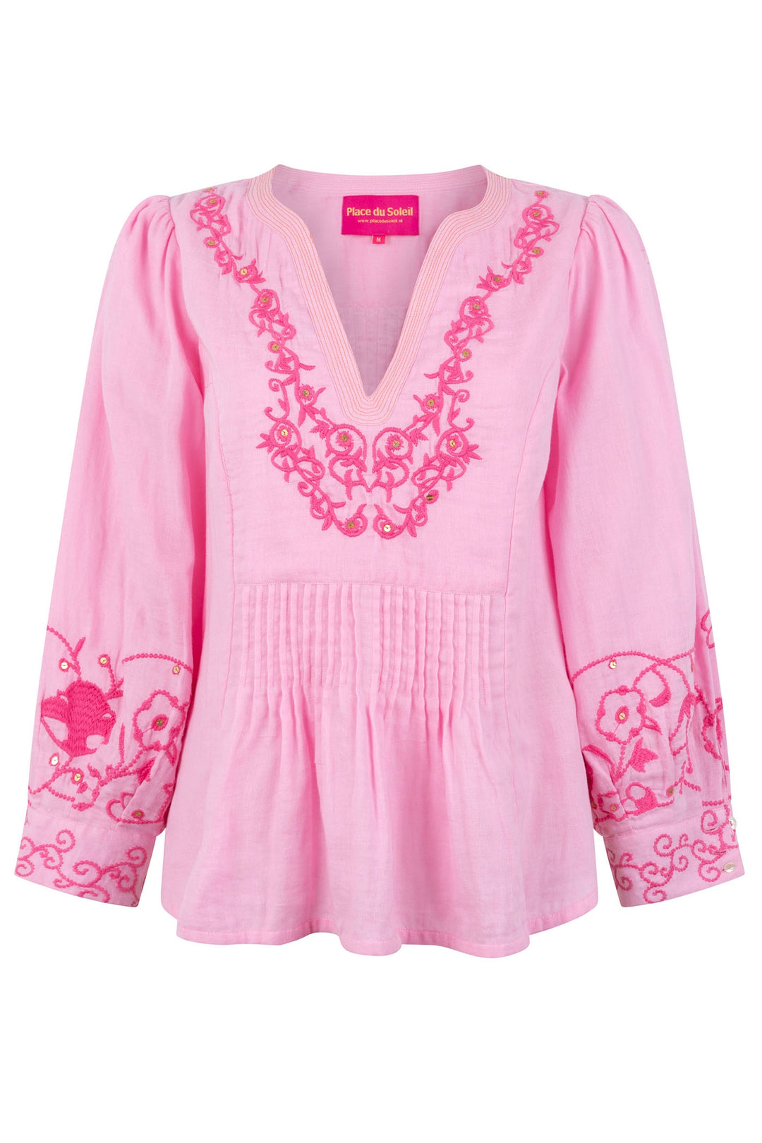 Place du Soleil 309 Rose Pink  V Neck Cotton Blouse