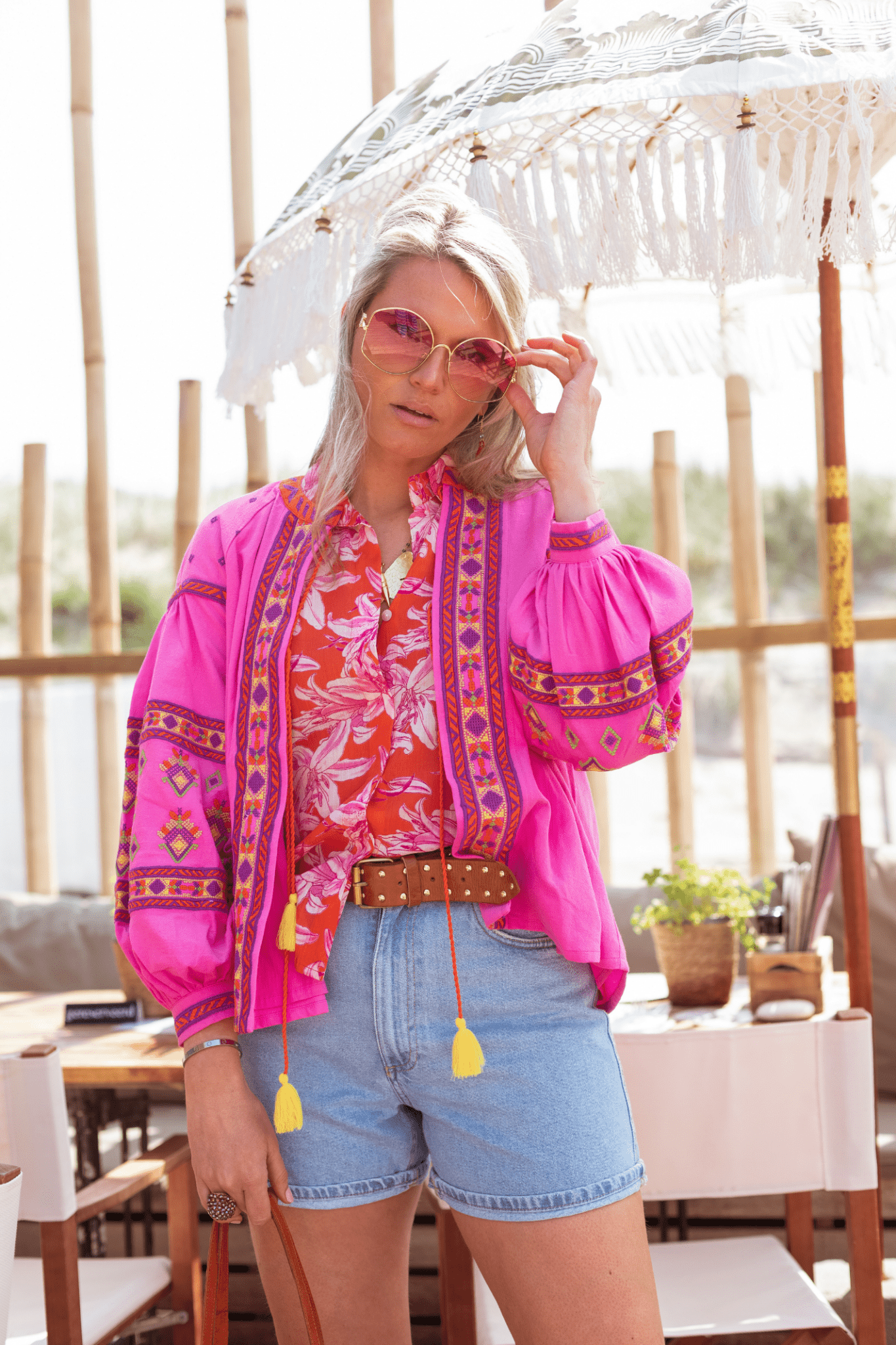 Place Du Soleil Embroidered Jacket Pink 329 - Dotique - Place du Soleil