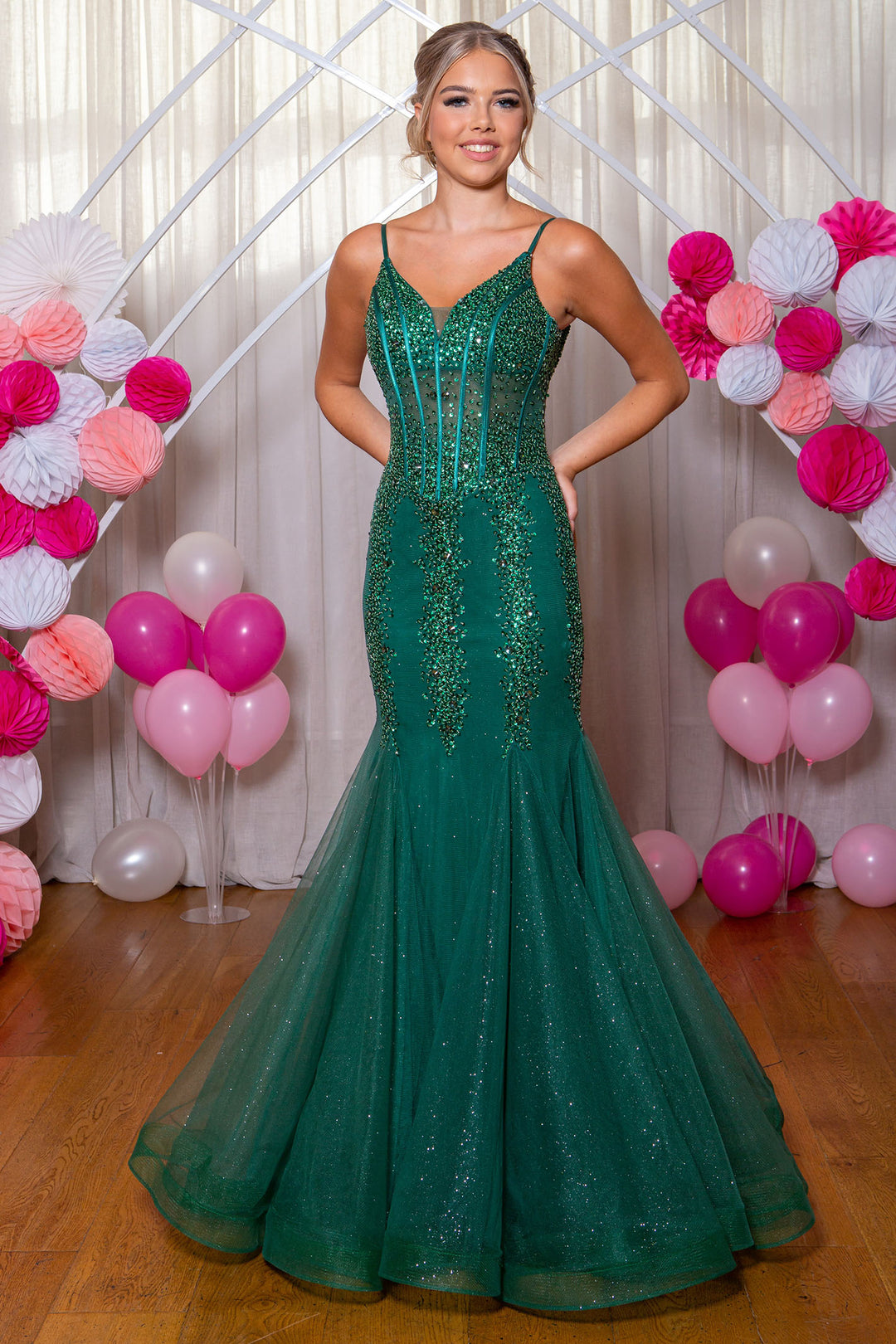 Prom Frocks PF9767 Green Sparkle Tulle Fishtail Prom Dress - Dotique Chesterfield