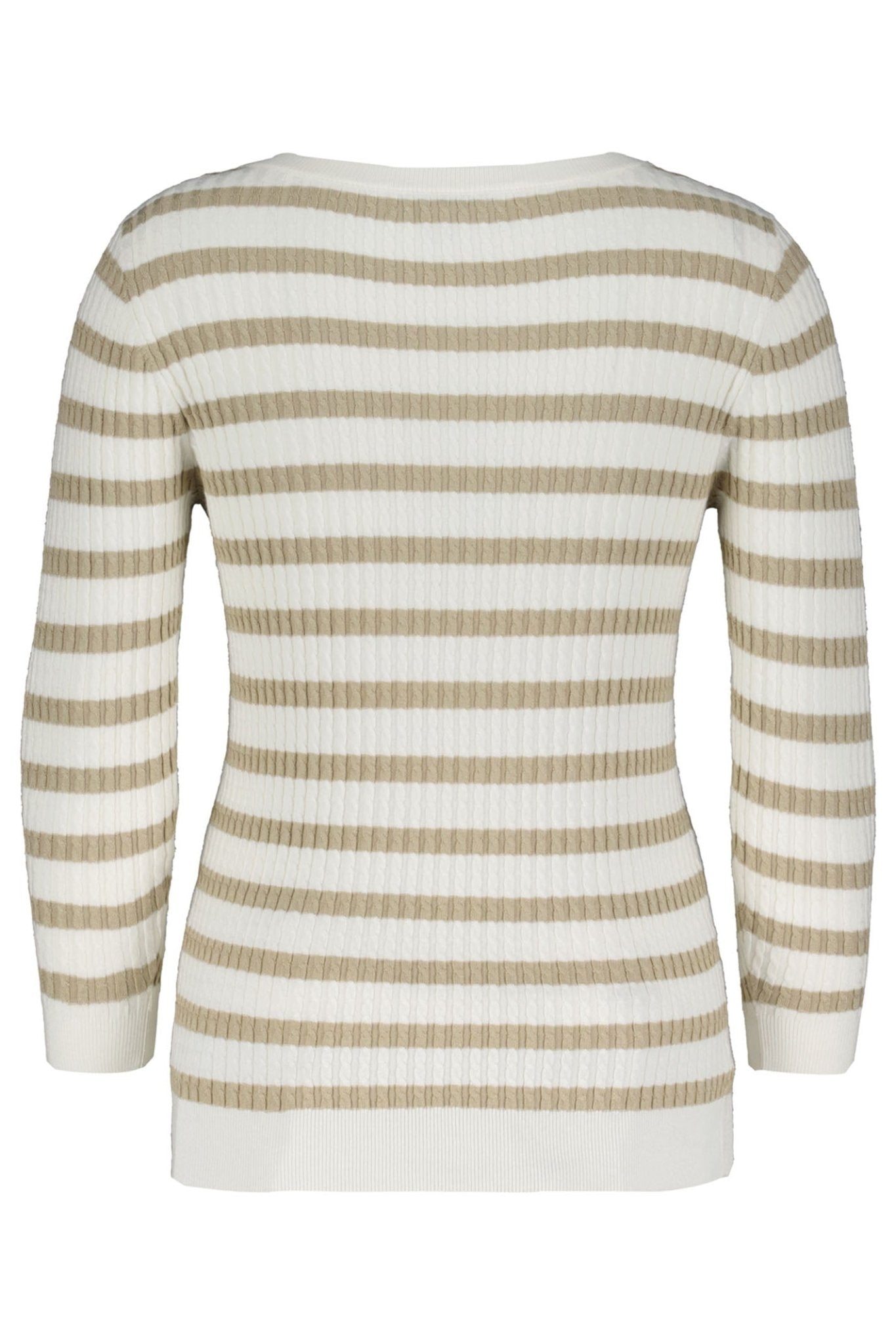 Red Button SRB4195 Stone Beige Stripe Long Sleeve Cable Knit Top - Dotique