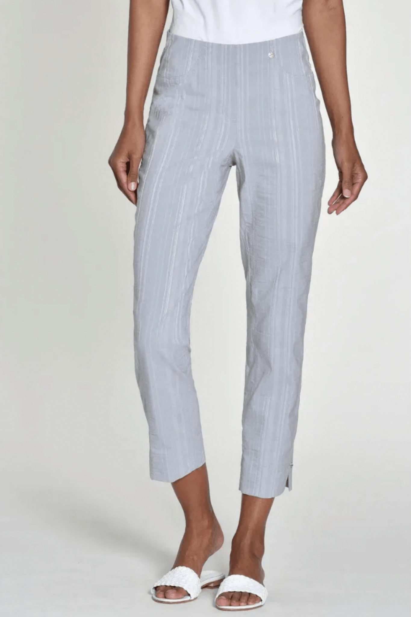 Robell 51622-54554 Rose 09 (68cm) Lightweight Seersucker Trousers - Pearl Grey (920)