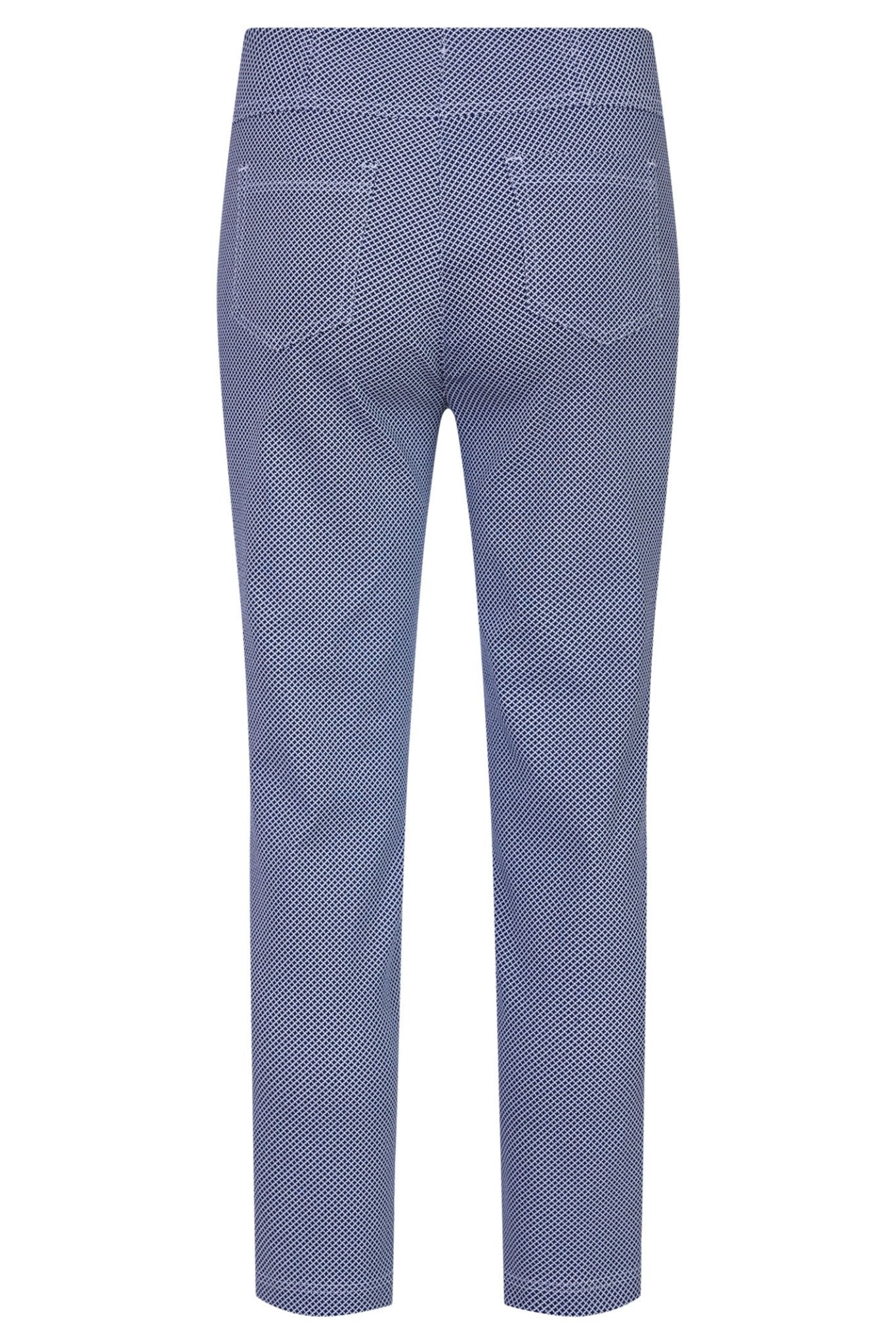 Robell Bella 09 51560 54736 69 Navy Geometric Print Slim Fit Ankle Grazer Trousers - Dotique