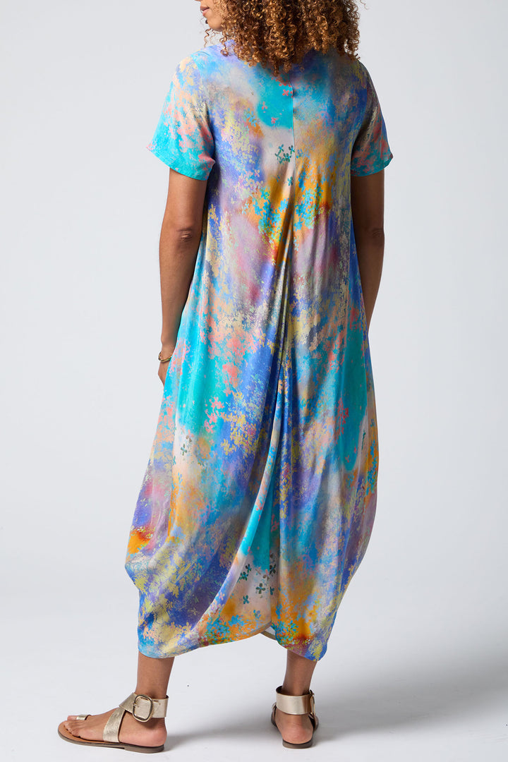 Sahara GRD1039-SDRS Blue Multicolour Summer Dreamscape Print Dress - Dotique