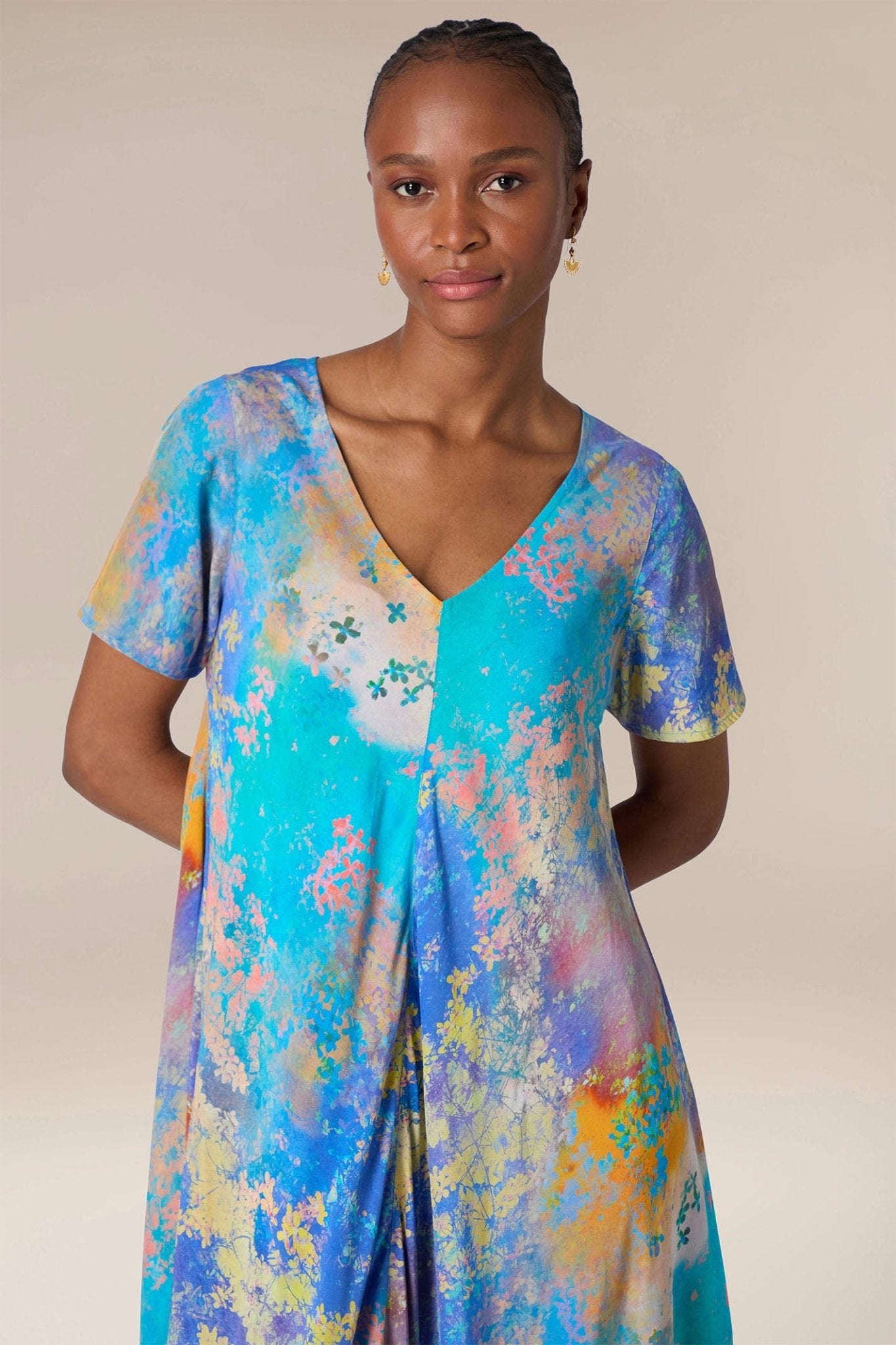Sahara GRD1039-SDRS Blue Multicolour Summer Dreamscape Print Dress - Dotique