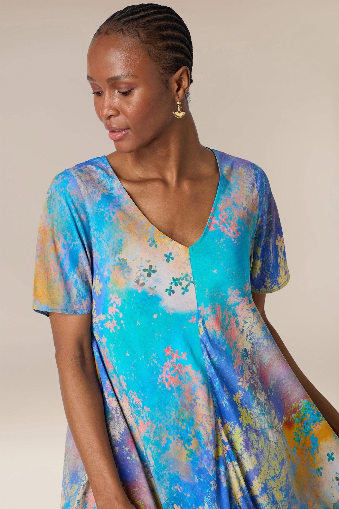 Sahara GRD1039-SDRS Blue Multicolour Summer Dreamscape Print Dress - Dotique