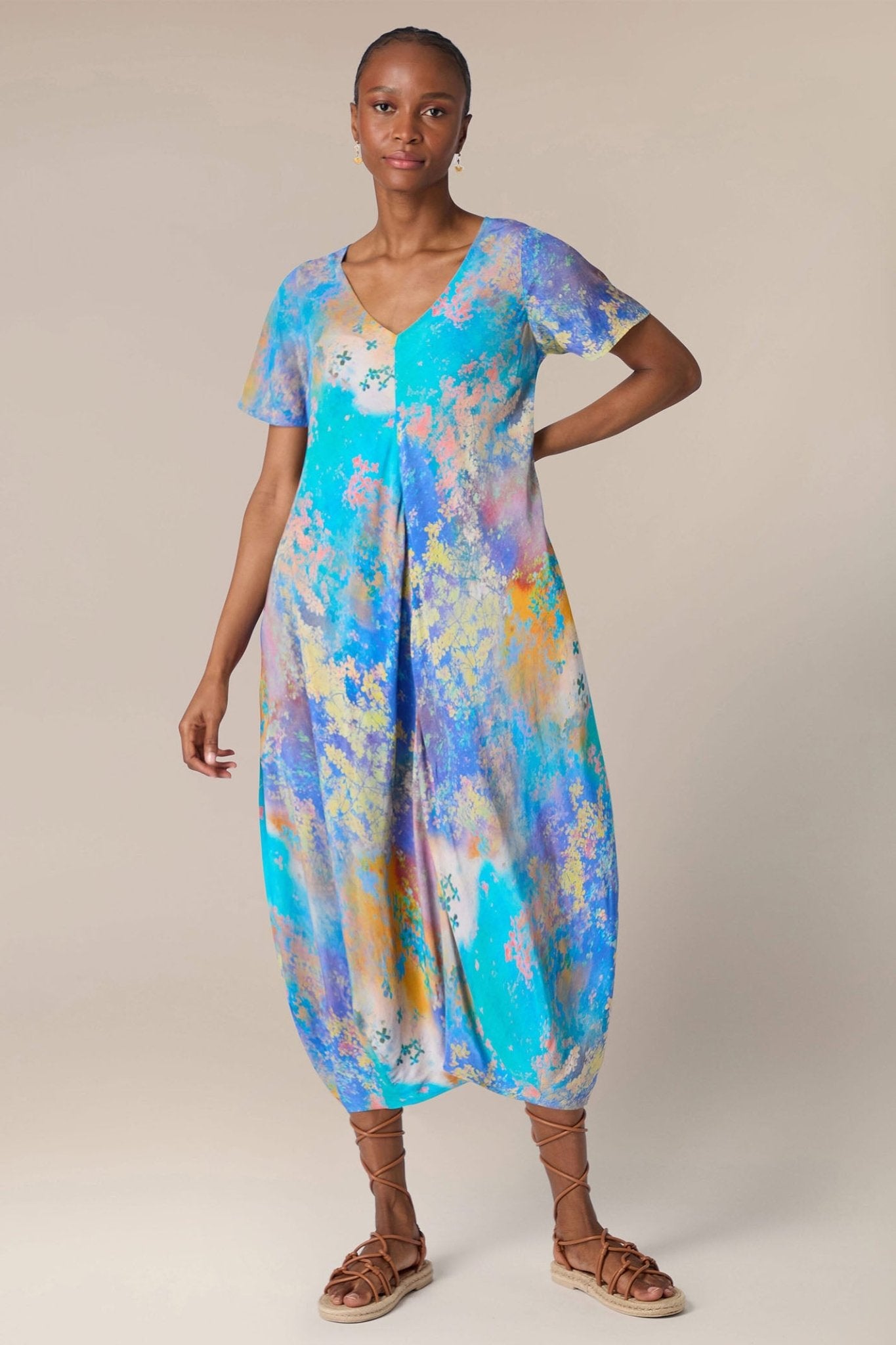 Sahara GRD1039-SDRS Blue Multicolour Summer Dreamscape Print Dress - Dotique