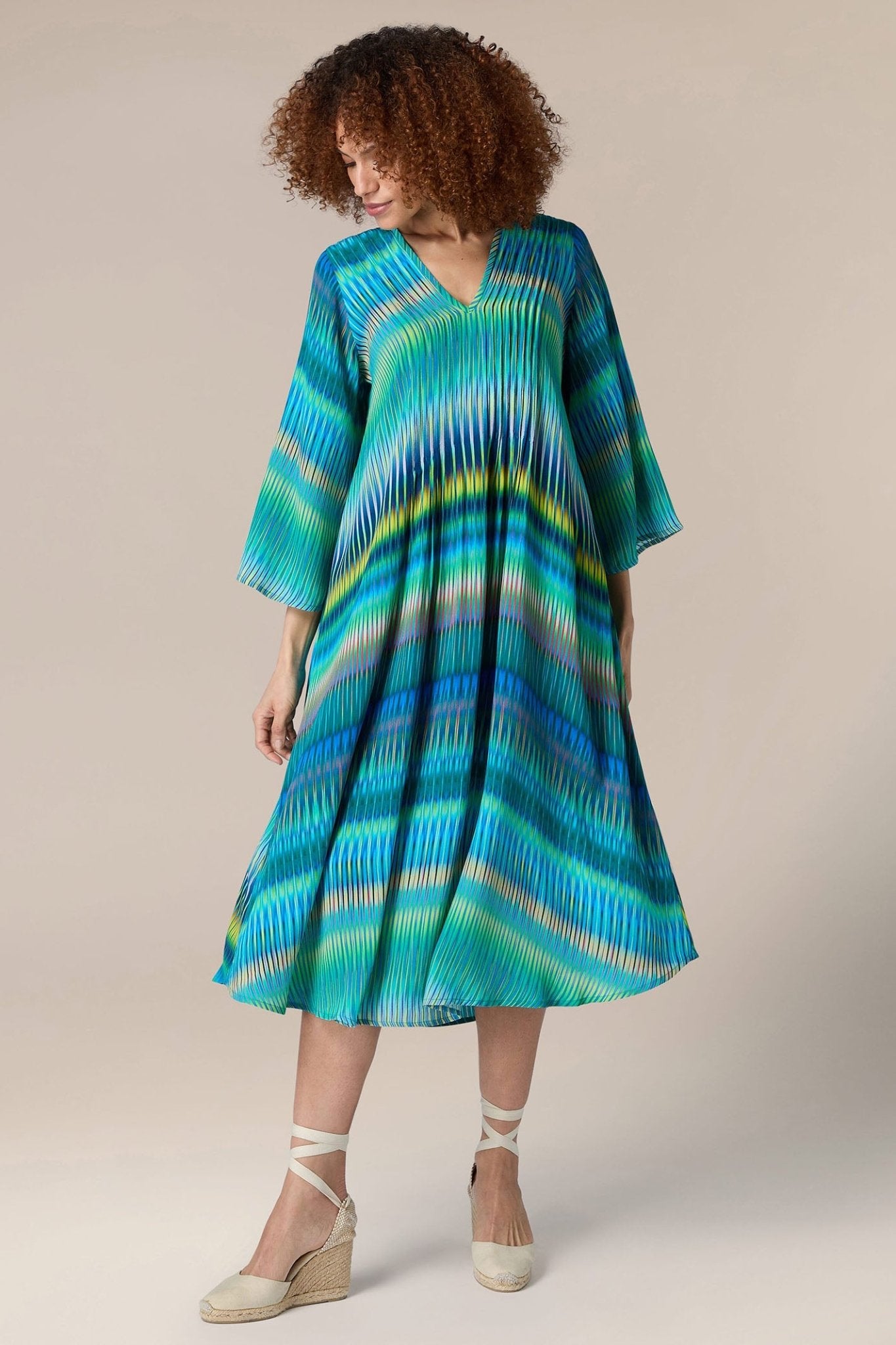 Sahara GRD5798-IZZM Blue Ikat Zig Zag Long Sleeve Dress - Dotique