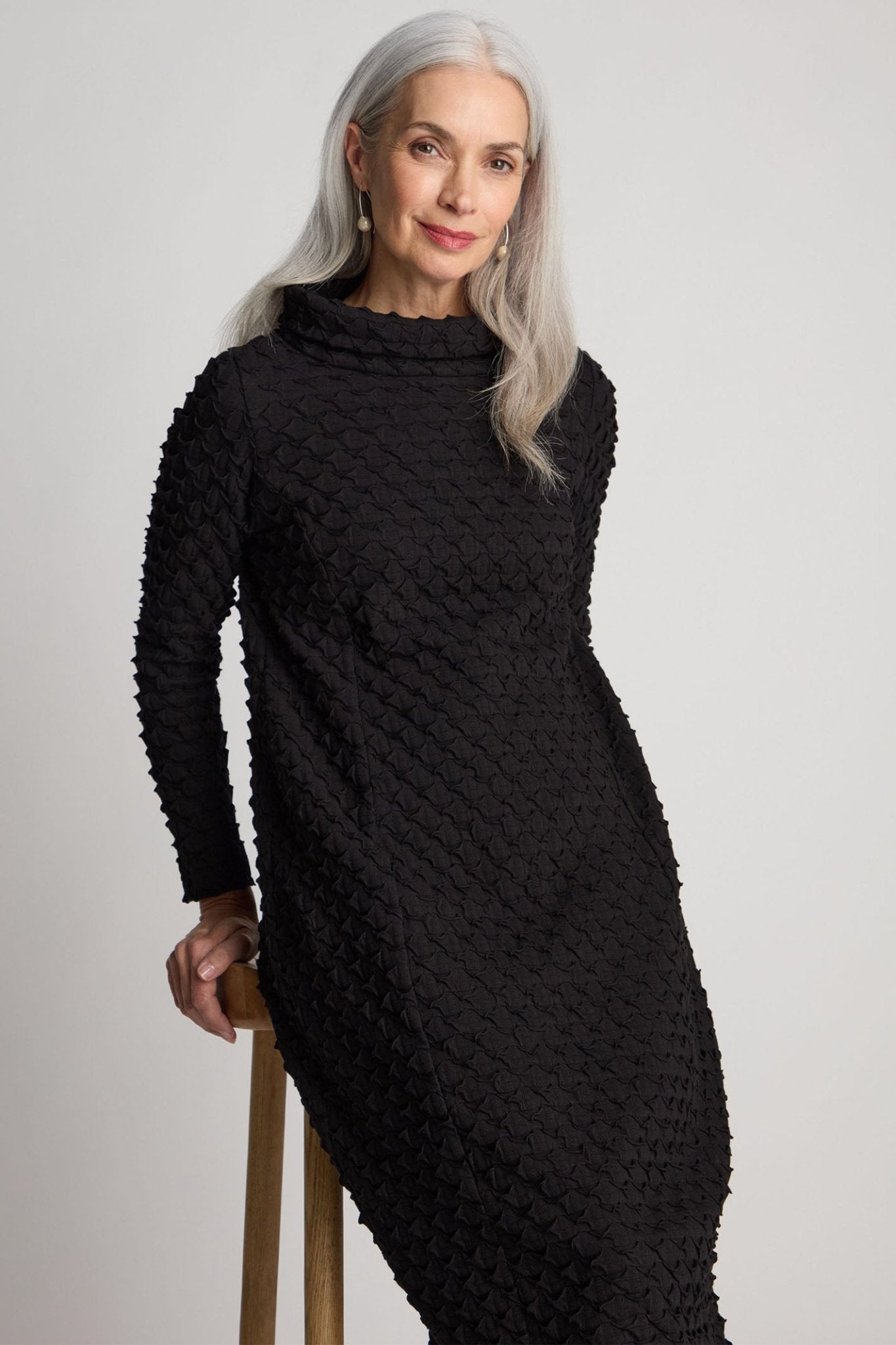 Sahara GTD5960-POJ Black Pocket Jersey Cowl Neck Dress - Dotique