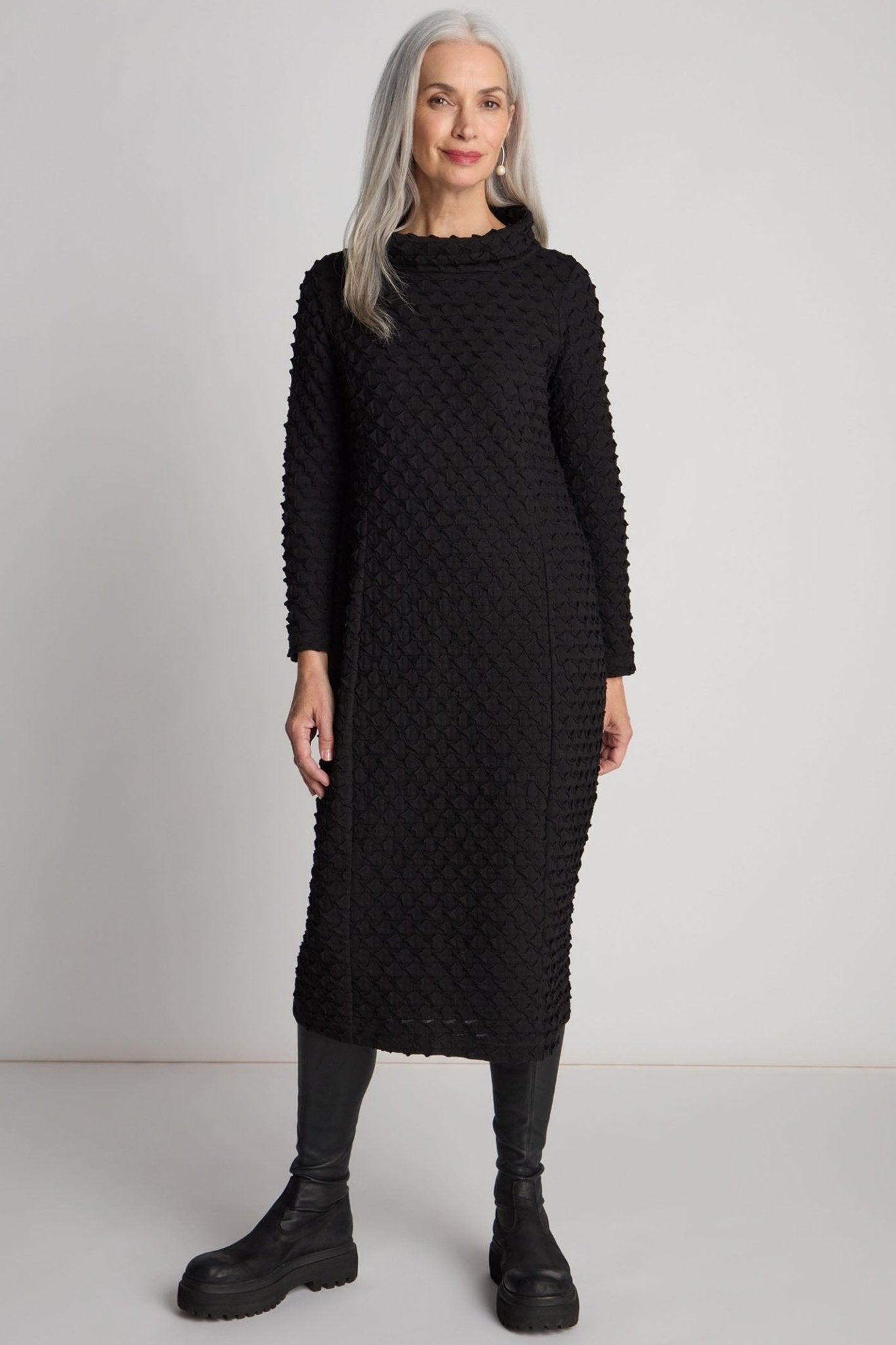 Sahara GTD5960-POJ Black Pocket Jersey Cowl Neck Dress