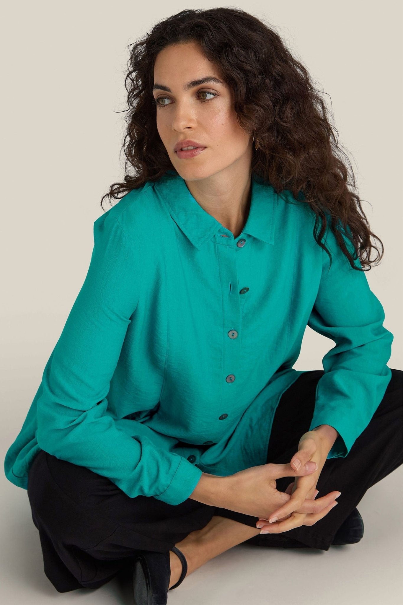 Sahara JFT5395-TXV Turquoise Textured Viscose Pleat Shirt - Dotique