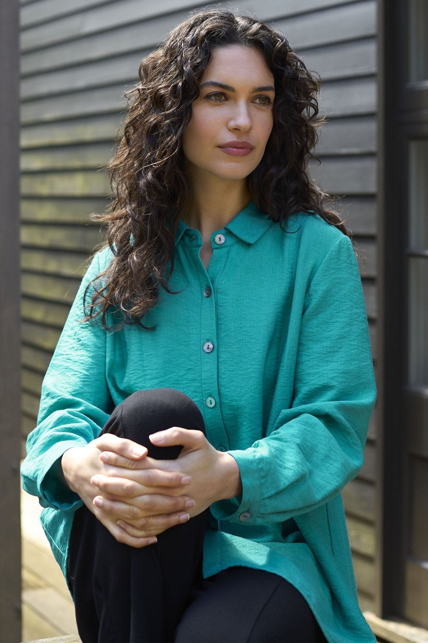 Sahara JFT5395-TXV Turquoise Textured Viscose Pleat Shirt - Dotique