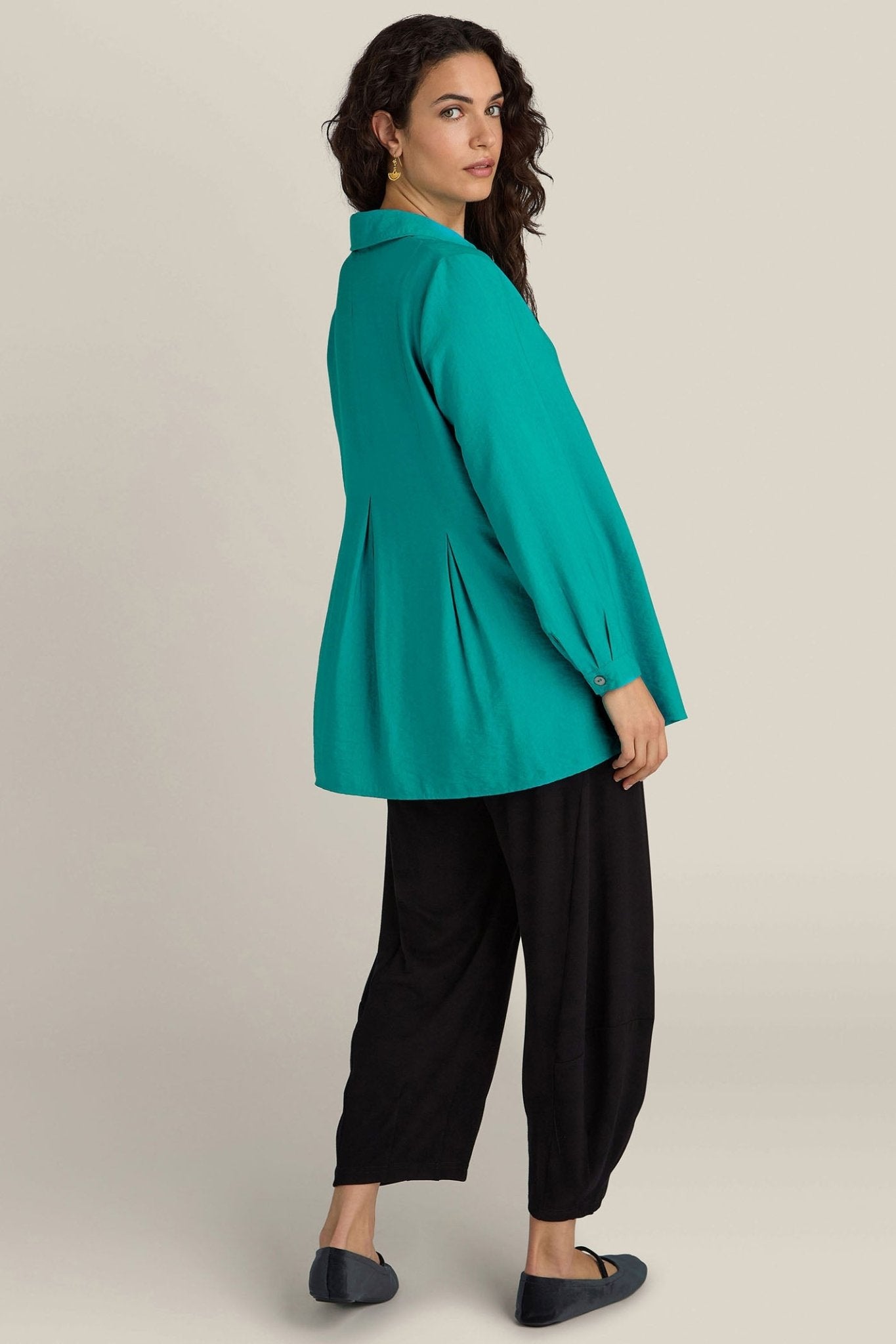 Sahara JFT5395-TXV Turquoise Textured Viscose Pleat Shirt - Dotique