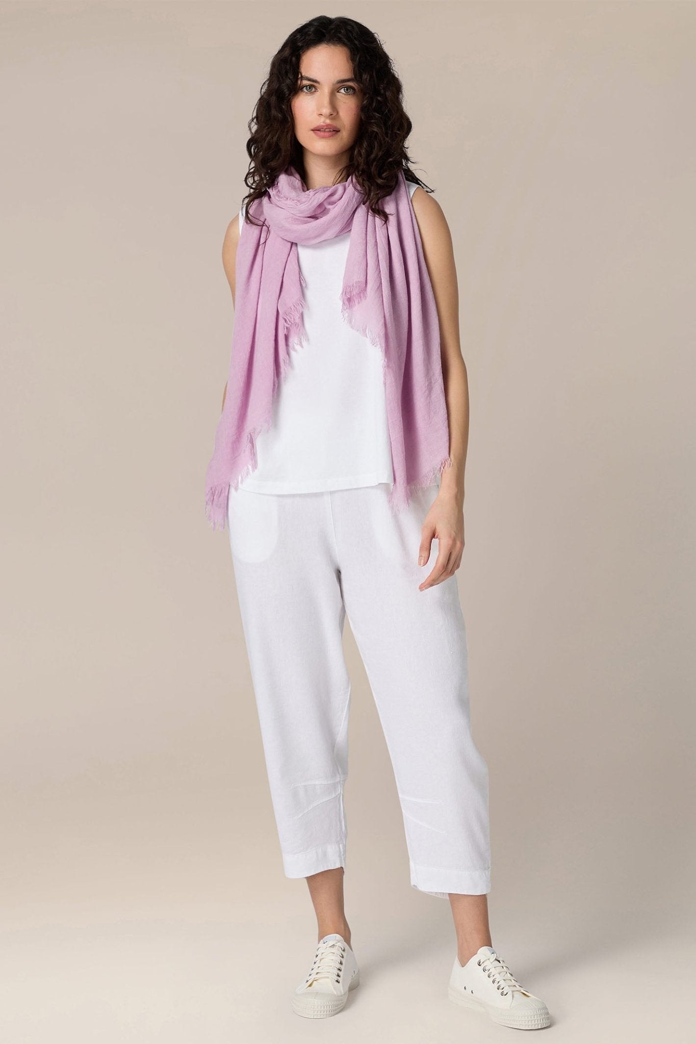 Sahara LAP5691-HTL White Twisted Linen Crop Bubble Trousers White - Dotique