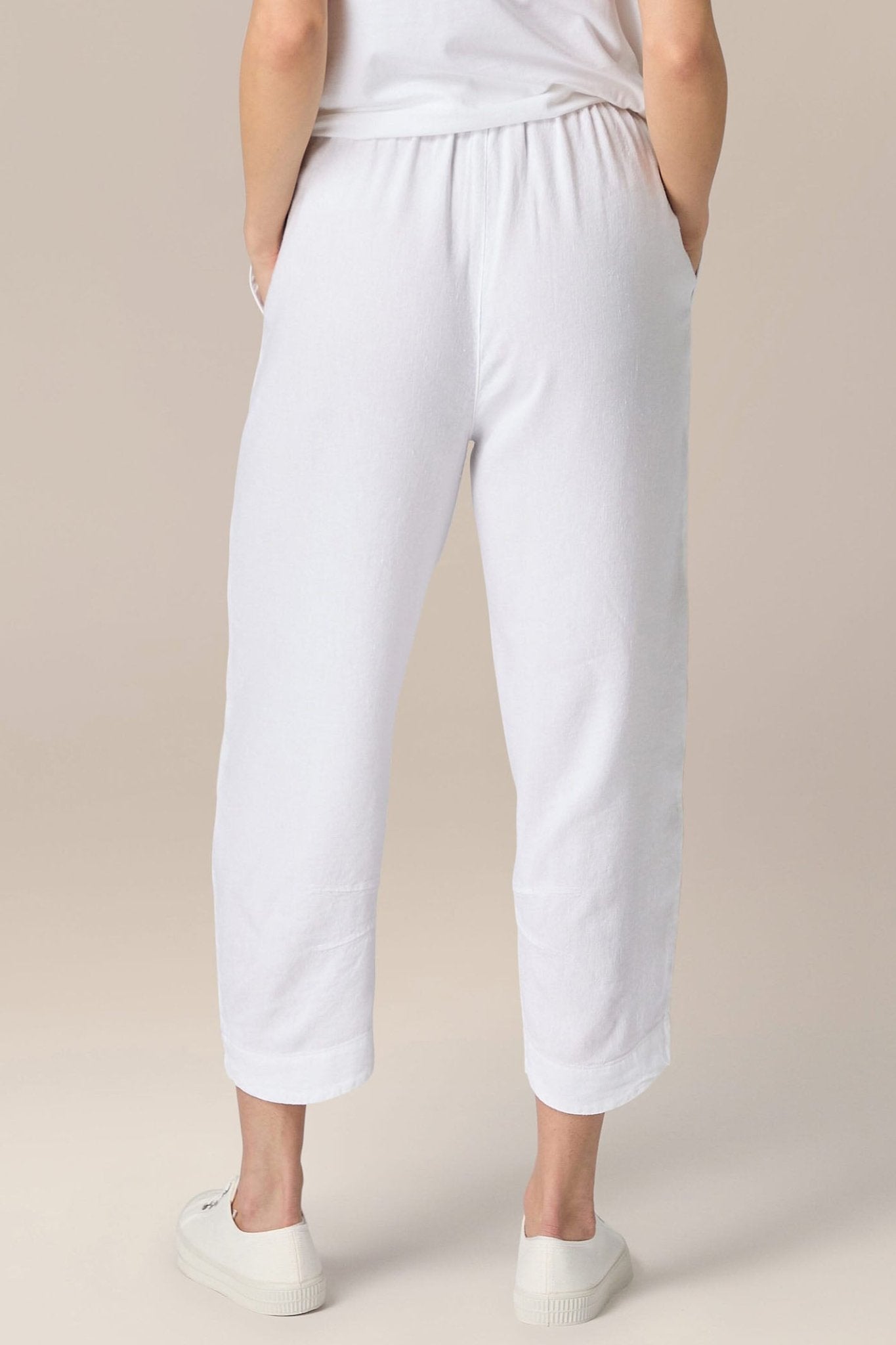 Sahara LAP5691-HTL White Twisted Linen Crop Bubble Trousers White - Dotique