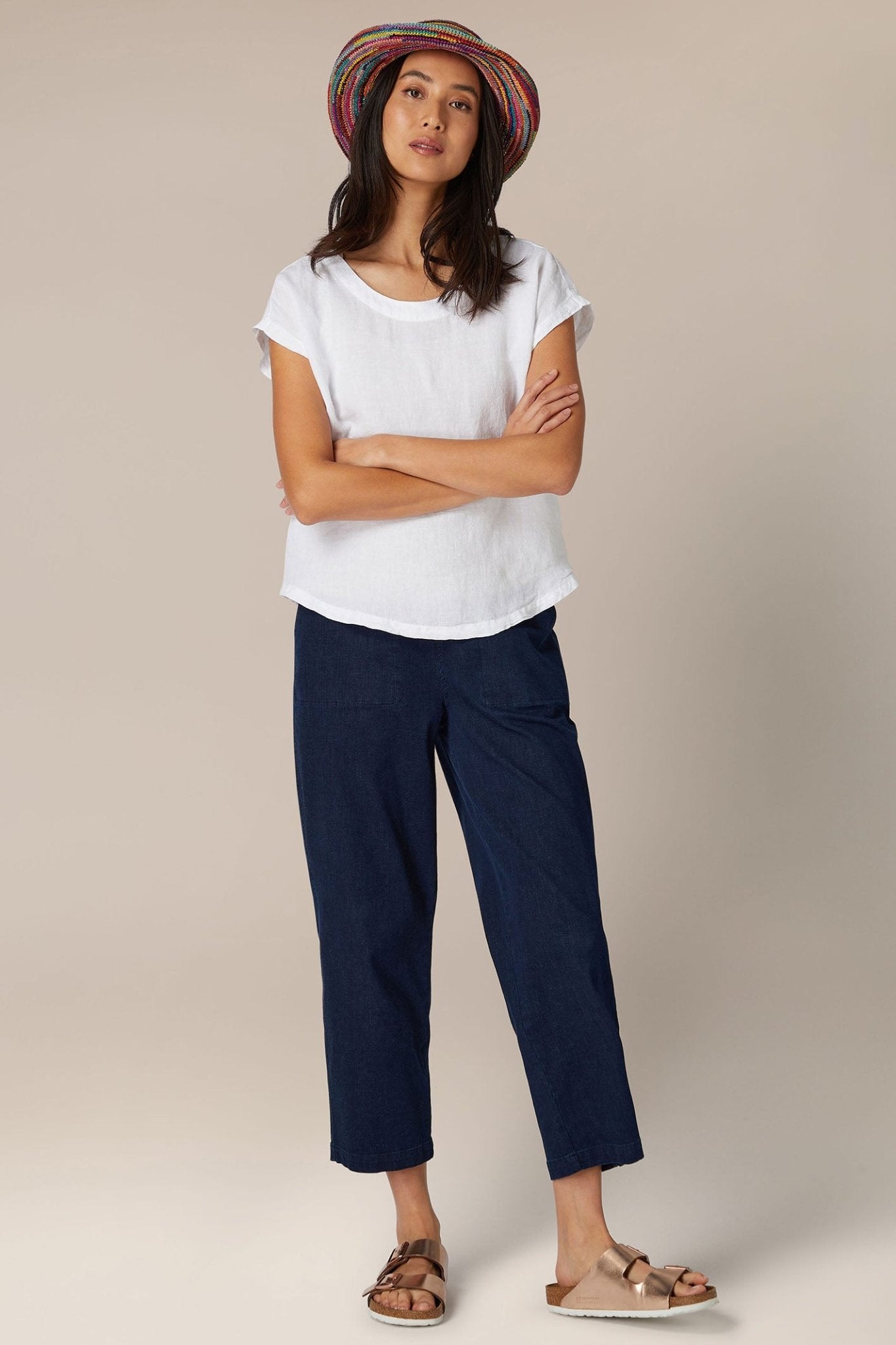 Sahara LAT5816-OL White Organza Linen Reversible Top - Dotique