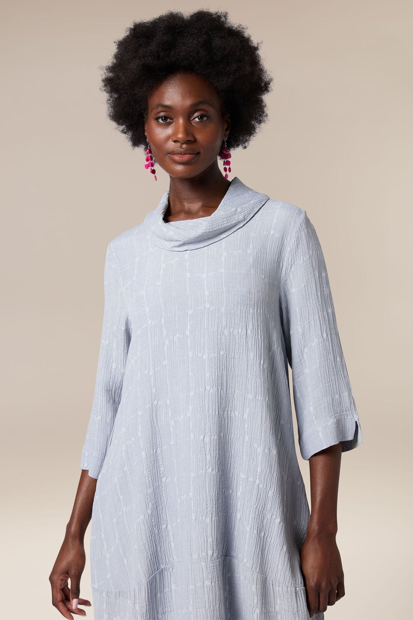 Sahara MTD5292-TSJ Sea Blue Textured Square Jacquard Cowl Dress - Dotique