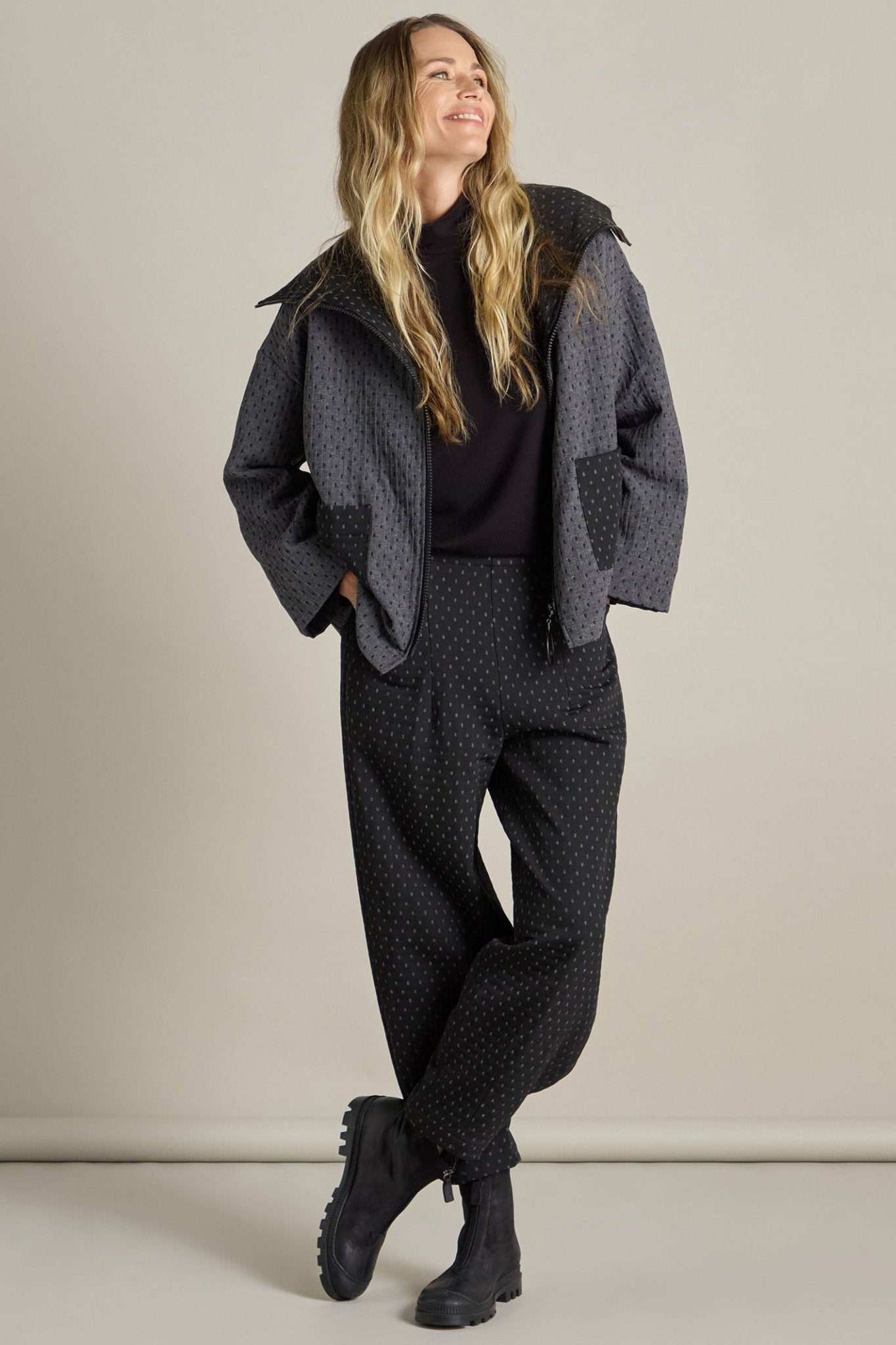 Sahara SPP5908-SDFJ Black/Grey Square Jacquard Bubble Trouser - Dotique