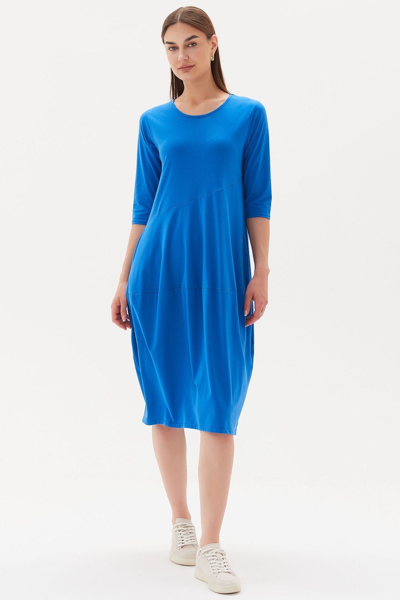 Tirelli 23D3103 Cornflower Blue Diagonal Seam Cotton Dress - Dotique