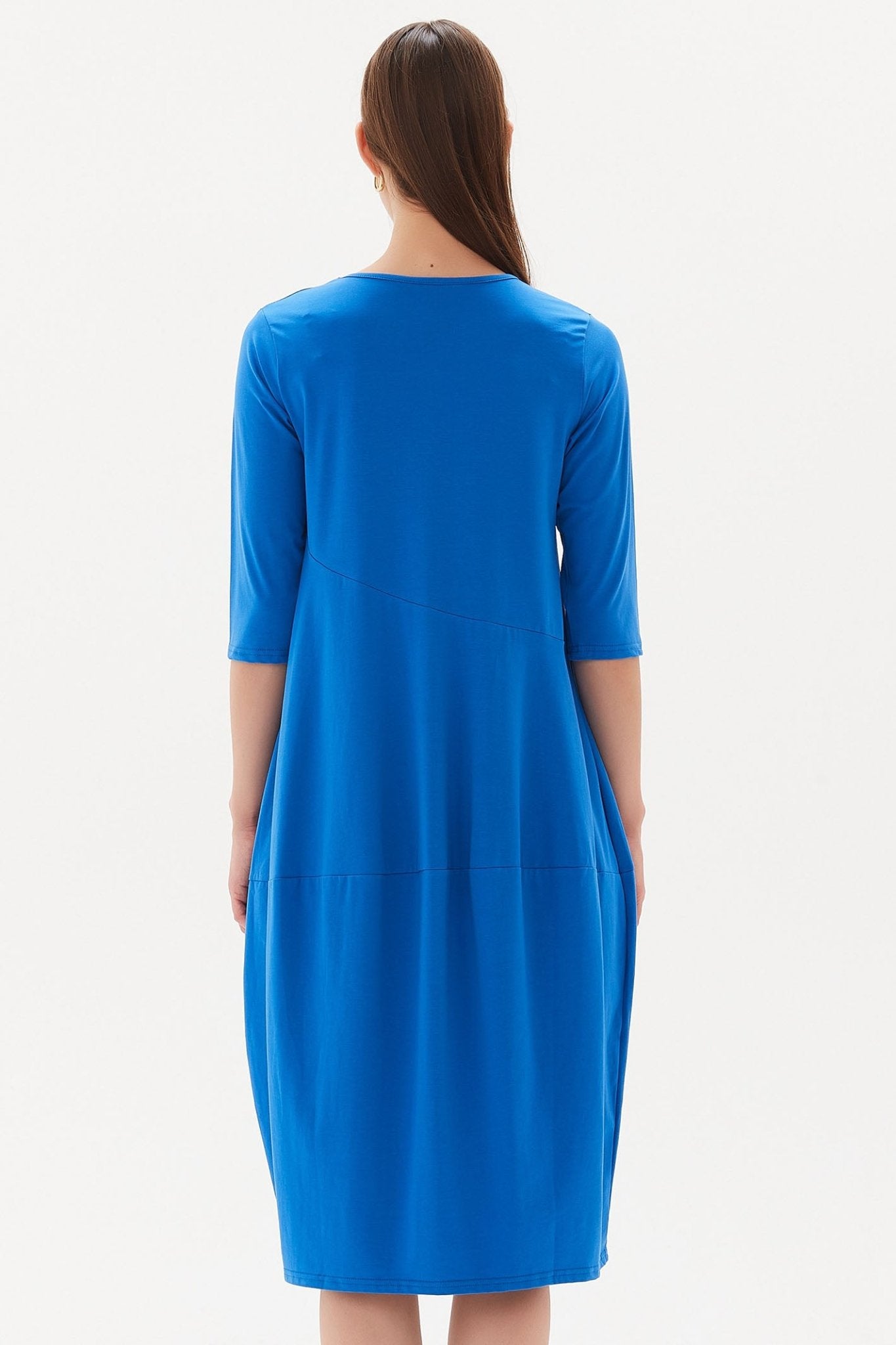 Tirelli 23D3103 Cornflower Blue Diagonal Seam Cotton Dress - Dotique