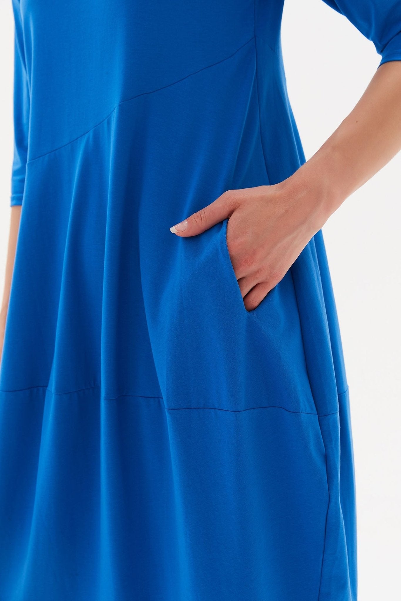 Tirelli 23D3103 Cornflower Blue Diagonal Seam Cotton Dress - Dotique