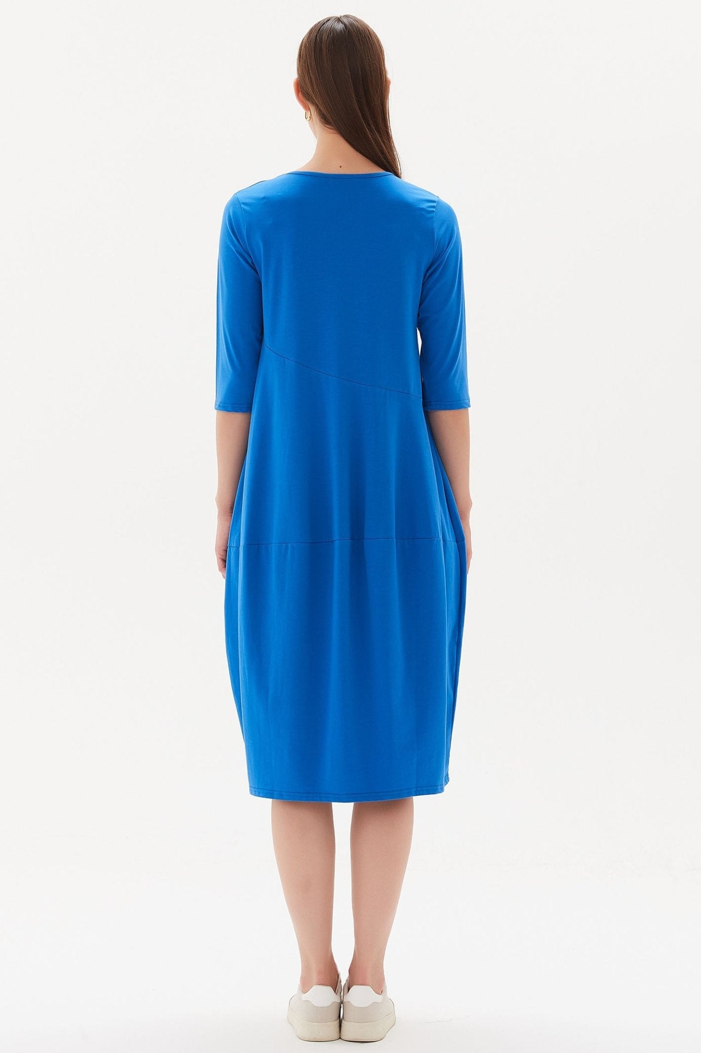 Tirelli 23D3103 Cornflower Blue Diagonal Seam Cotton Dress - Dotique