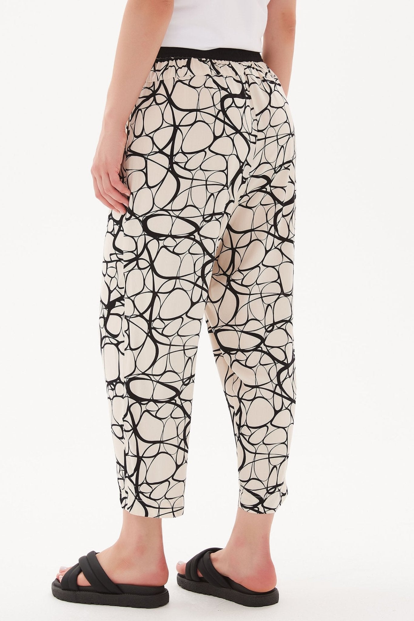 Tirelli 3222 Drop Crotch Contrast Trousers Cream Black Shapes - Dotique