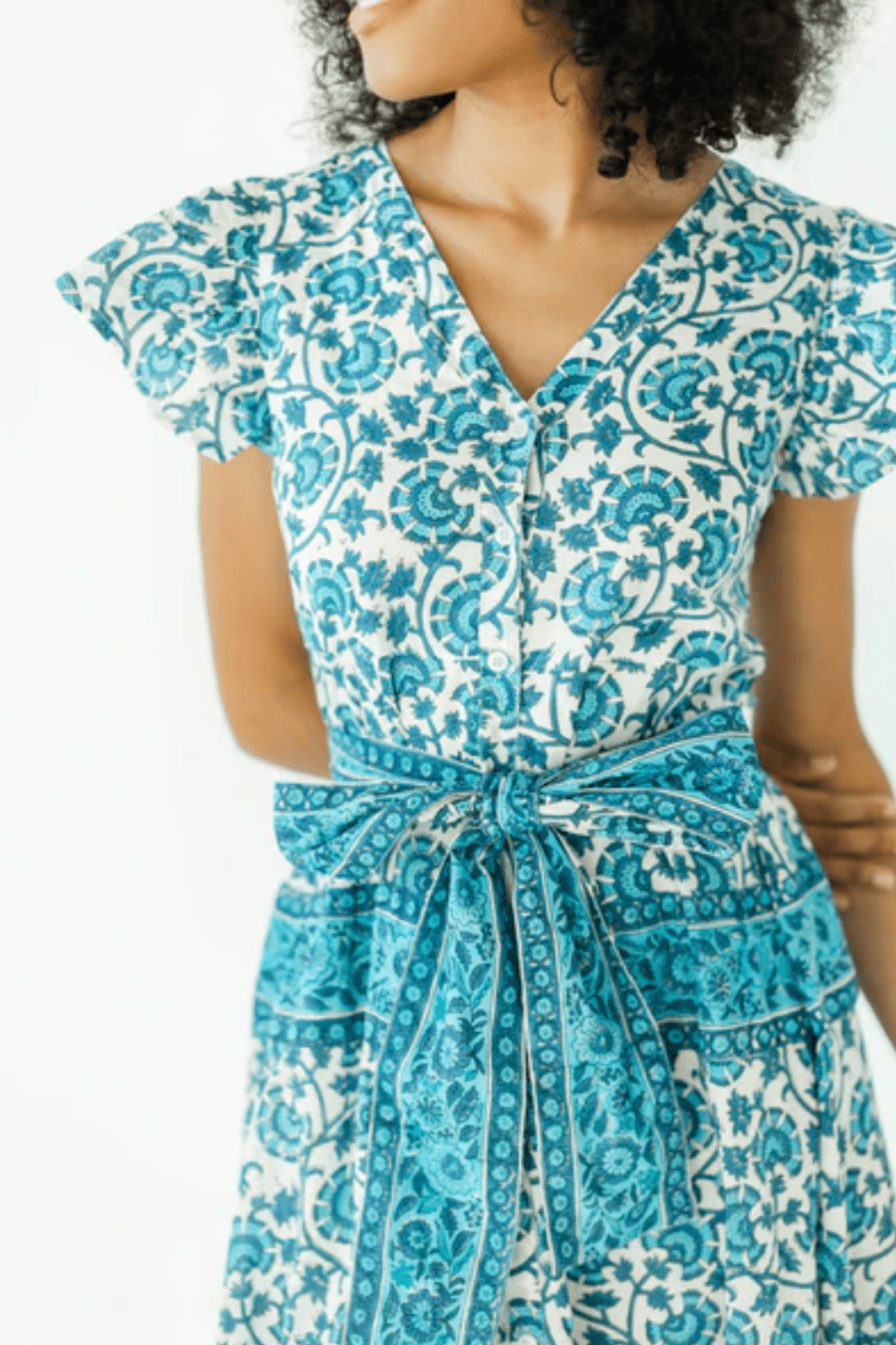 Victoria Dunn Lucia Honeysuckle Block Print Cotton Summer Dress - Dotique