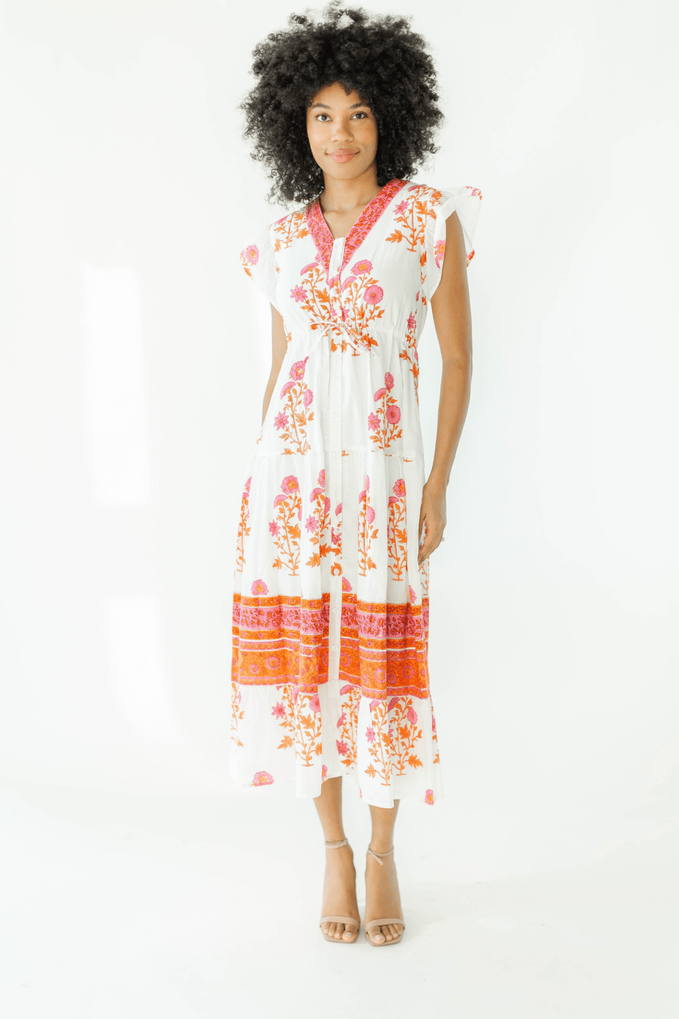 Victoria Dunn Rosa Azalea Block Print Cotton Summer Dress - Dotique
