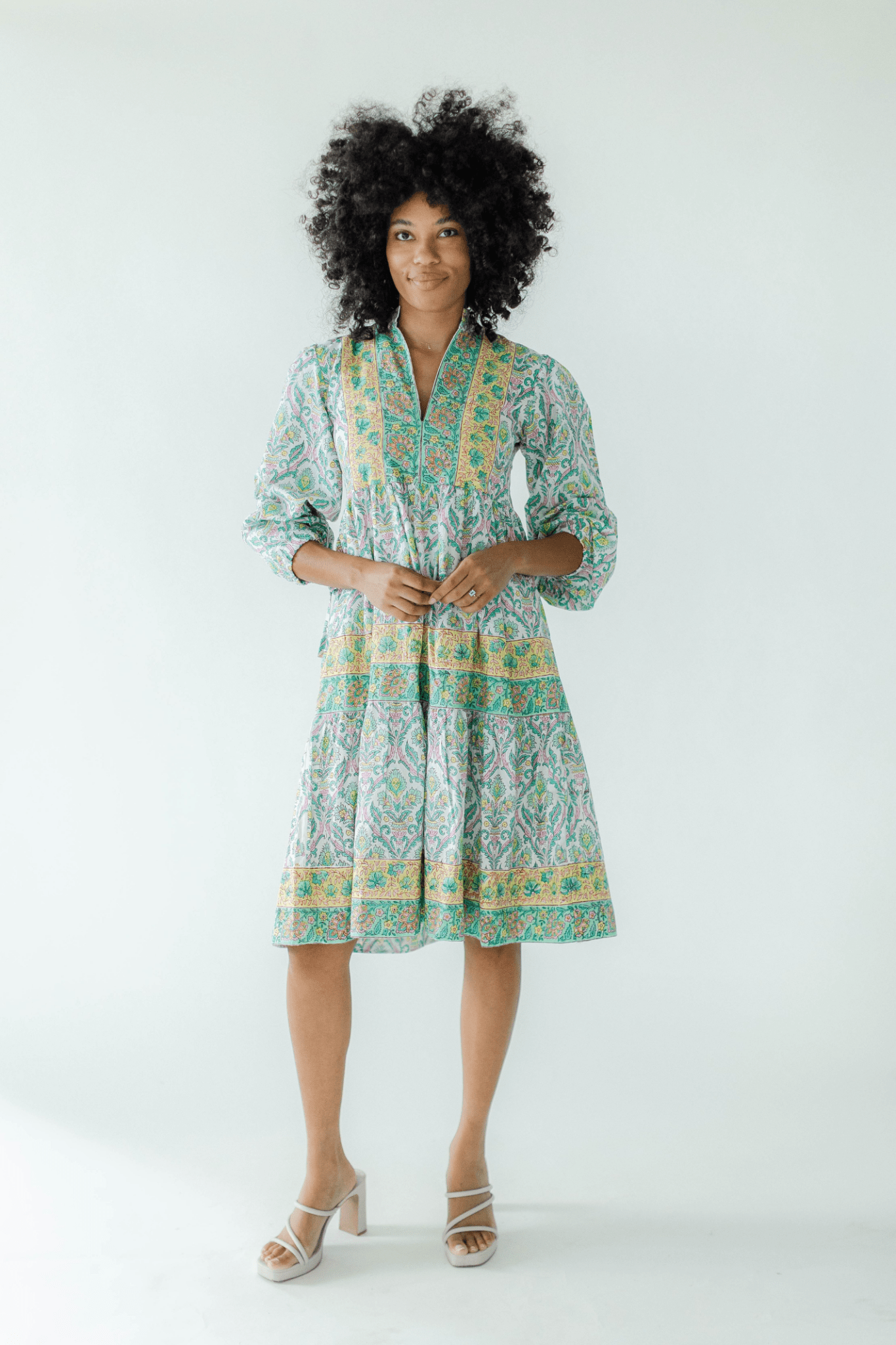 Victoria Dunn Santorini Terragon Block Print Cotton Summer Dress - Dotique