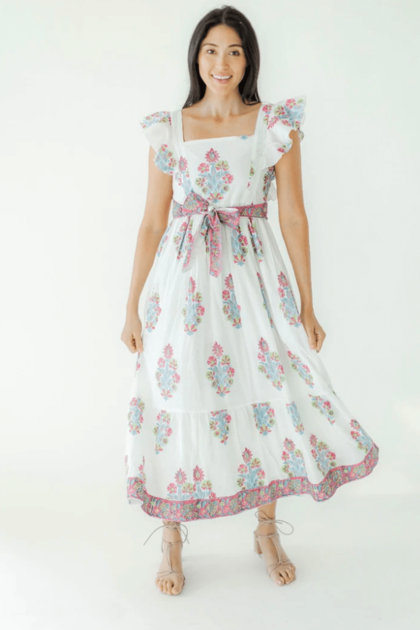 Victoria Dunn Sutton Lemon Drop Block Print Cotton Summer Dress - Dotique