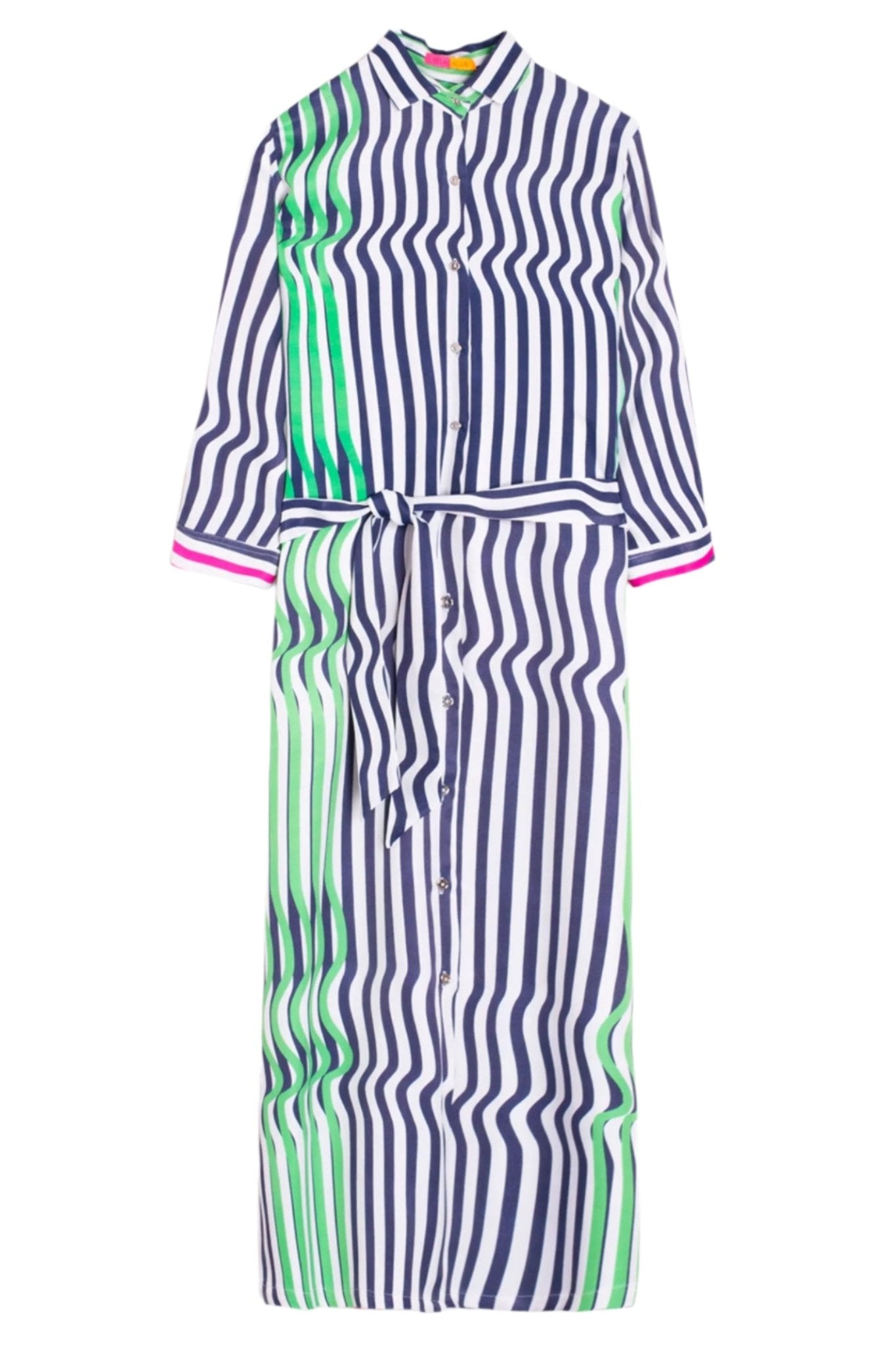 Vilagallo 32339 Navy Green Wave Shirt Dress - Dotique - Vilagallo