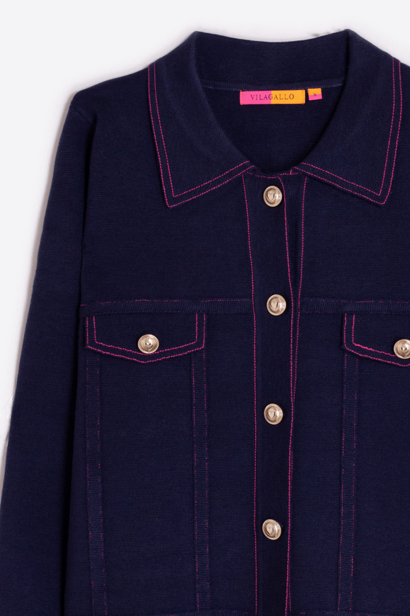 Vilagallo 32764 Navy Contrast Pink Stitch Cardigan Jacket - Dotique - Vilagallo