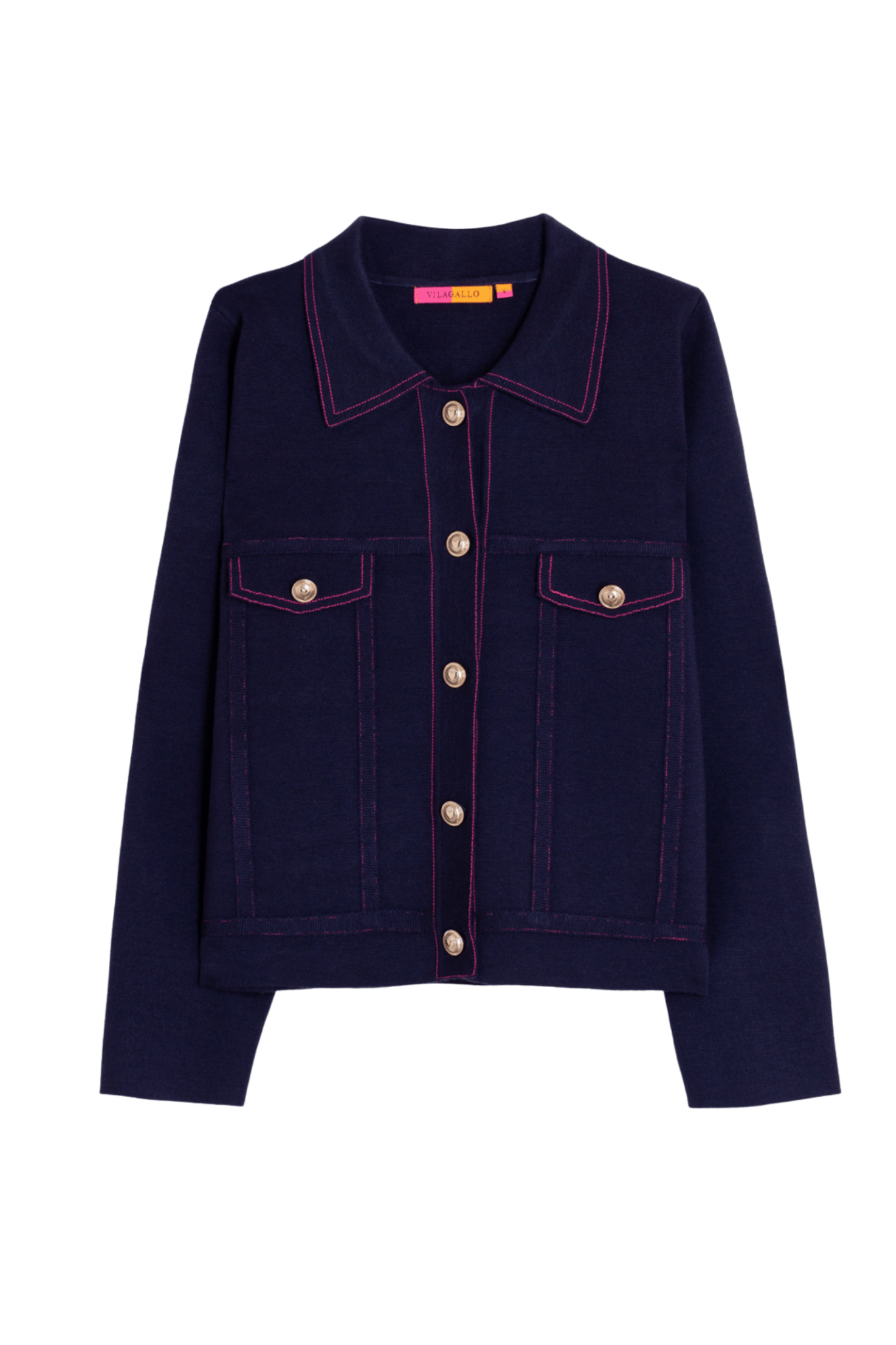 Vilagallo 32764 Navy Contrast Pink Stitch Cardigan Jacket - Dotique - Vilagallo