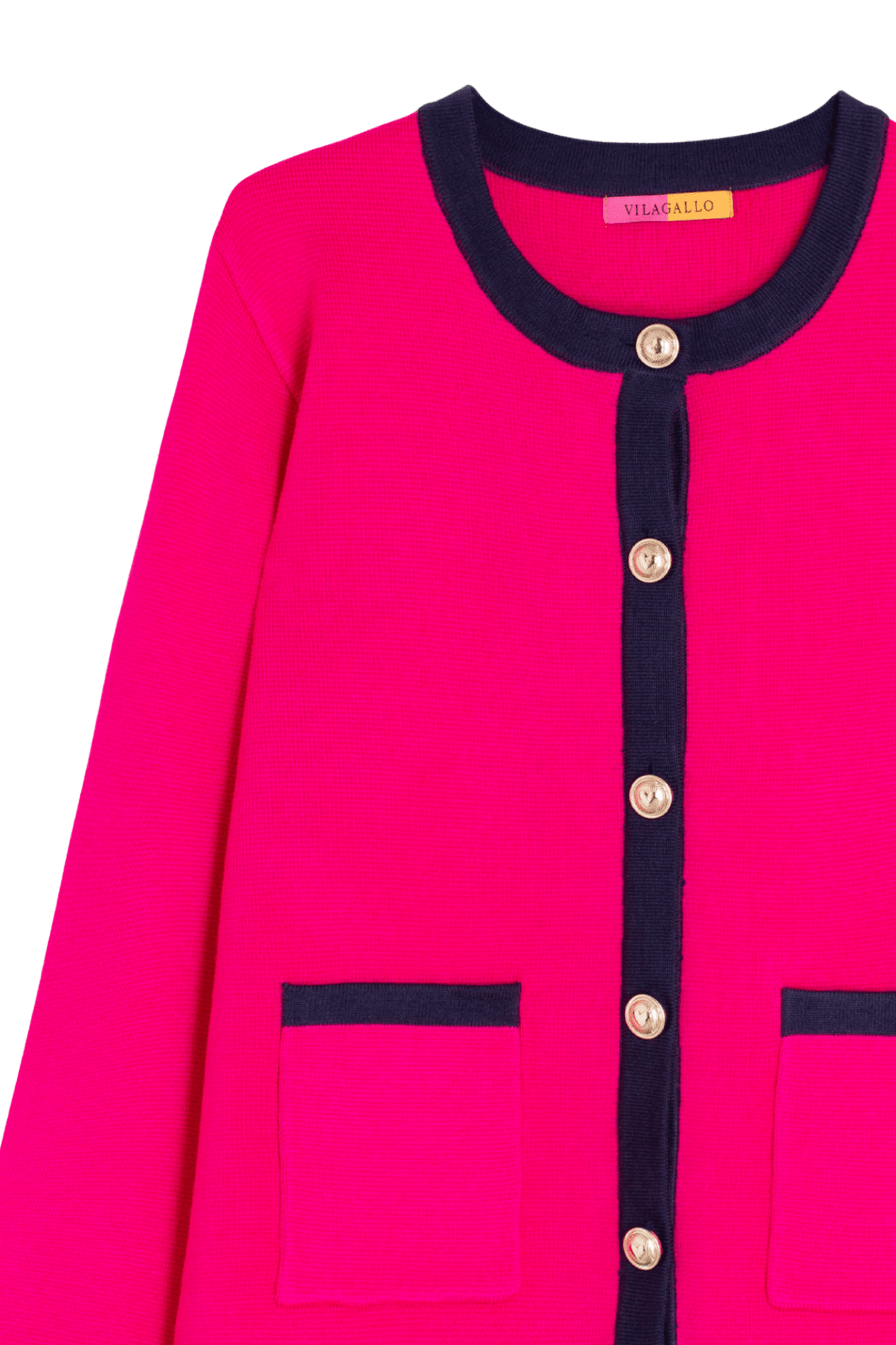 Vilagallo 32765 Hot Pink & Navy Contrast Trim Cardigan - Dotique - Vilagallo